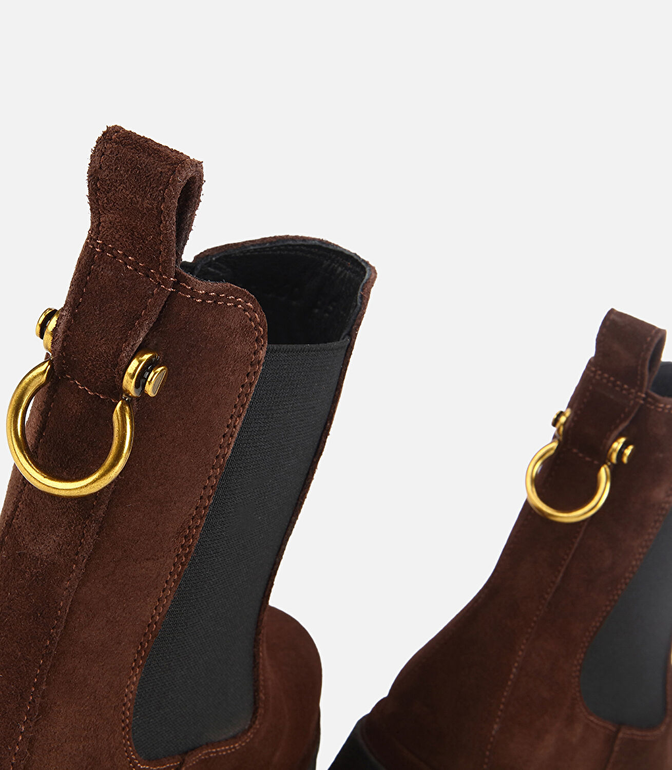 Kadın Süet Deri Kahverengi Lastik Detaylı Düz Bot