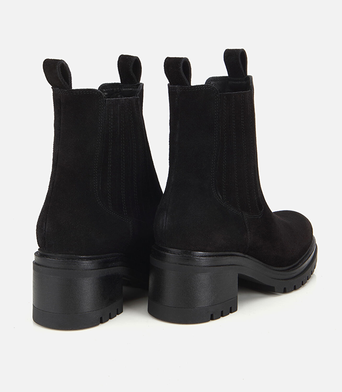 Kadın Süet Deri Siyah Lastik Detaylı  Kalın Tabanlı Topuklu Bot