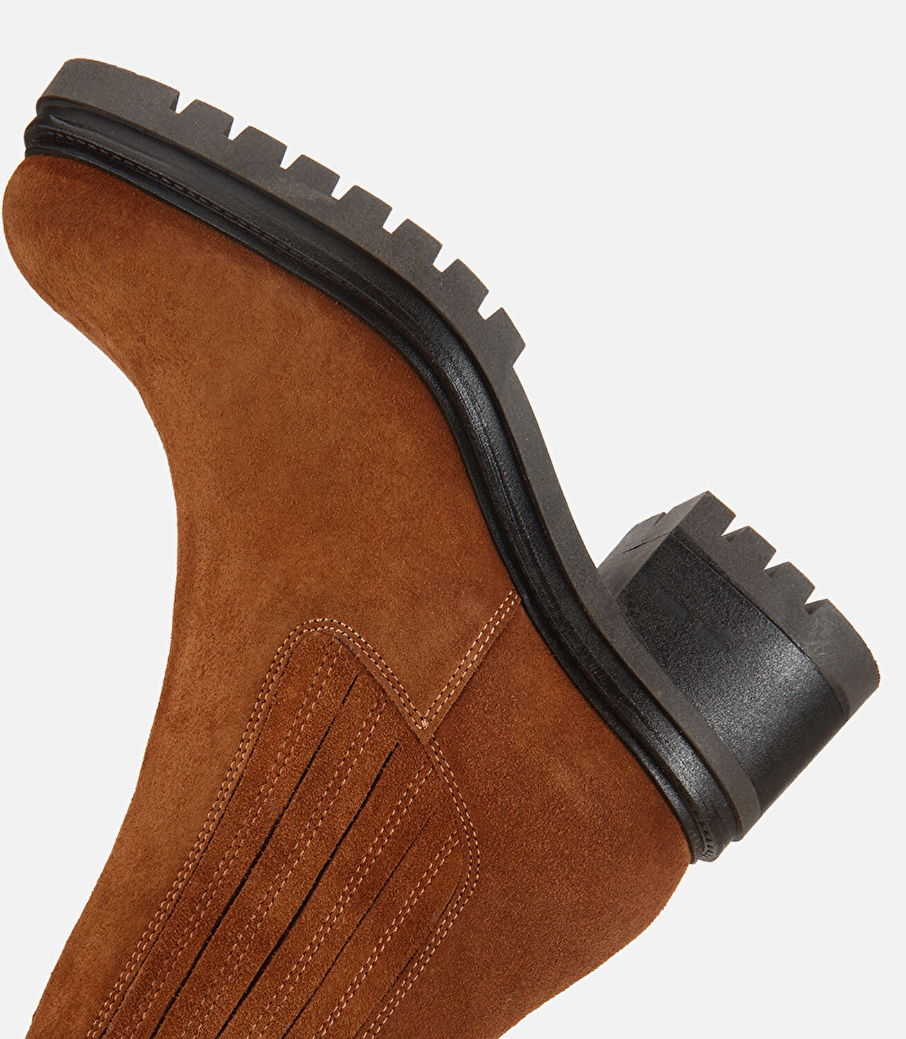 Kadın Süet Deri Taba Lastik Detaylı  Kalın Tabanlı Topuklu Bot