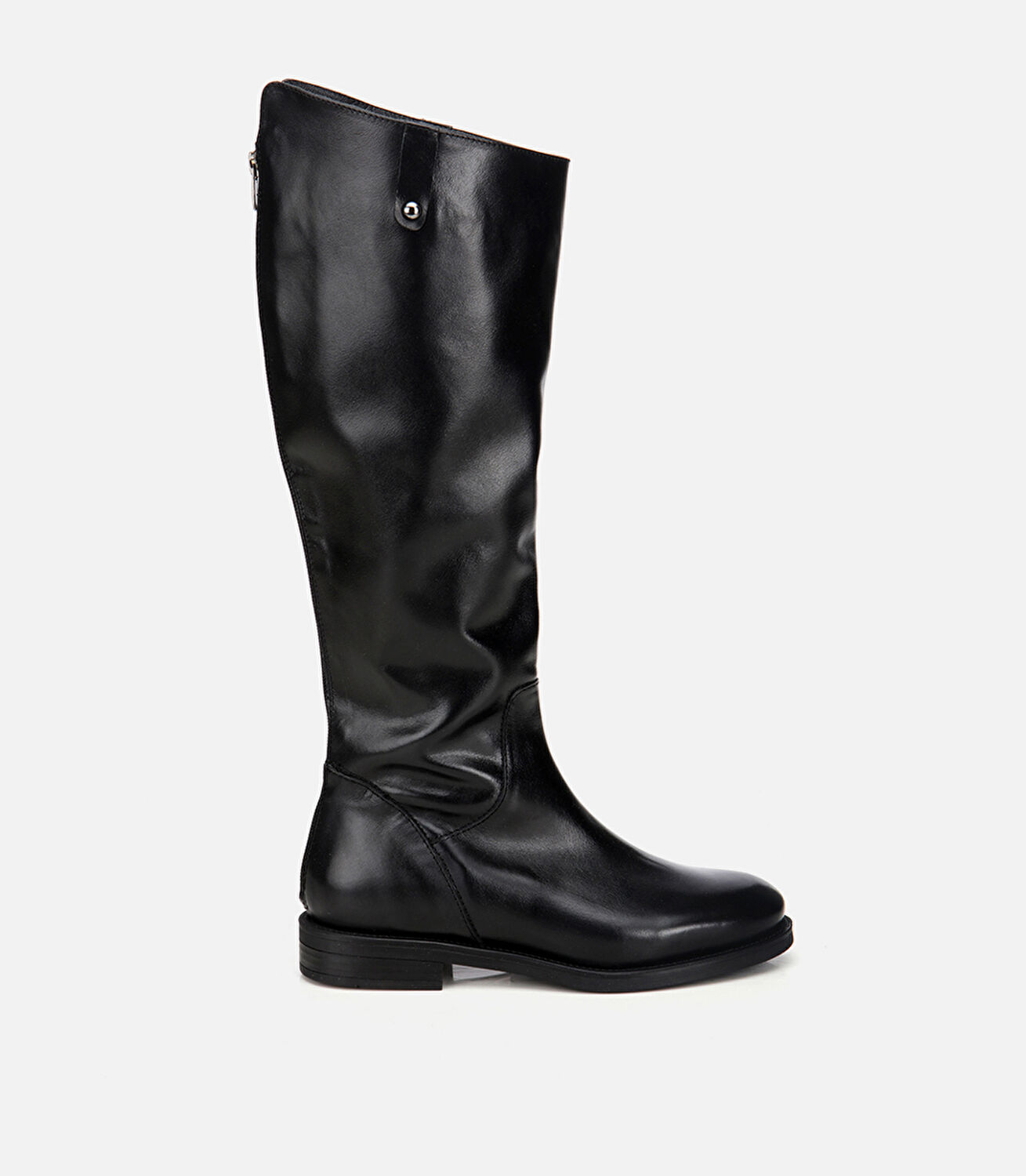 Kadın Deri Siyah Arkası Fermuar Detaylı Binici Düz Çizme