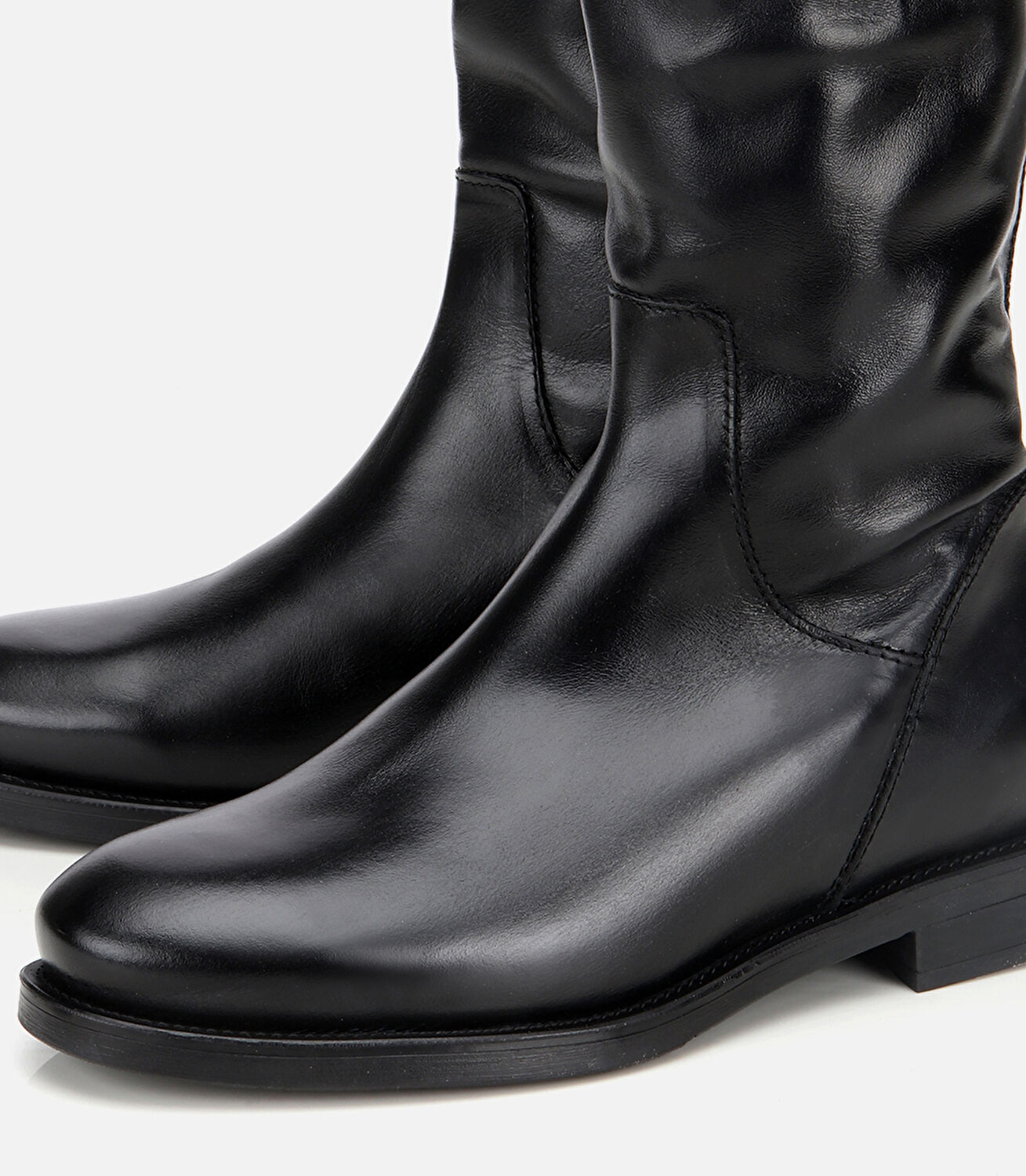 Kadın Deri Siyah Arkası Fermuar Detaylı Binici Düz Çizme