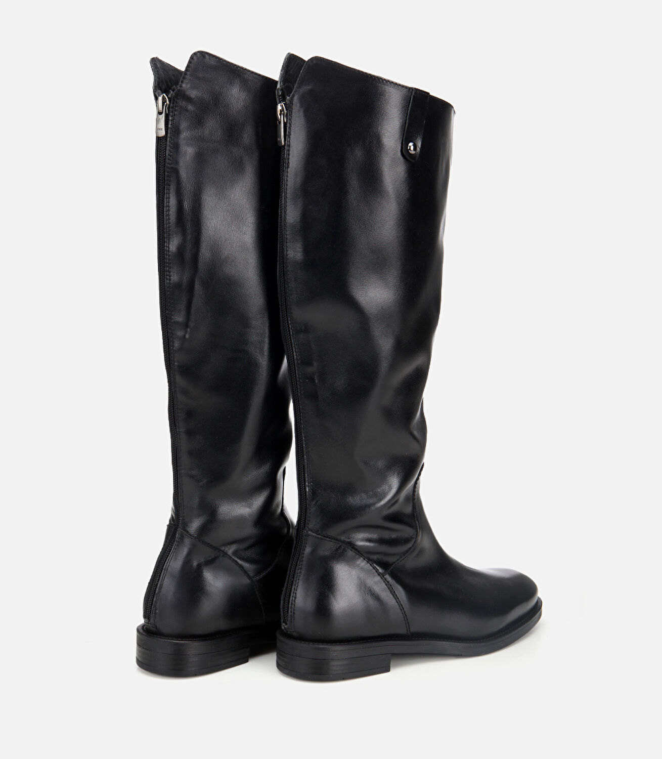 Kadın Deri Siyah Arkası Fermuar Detaylı Binici Düz Çizme
