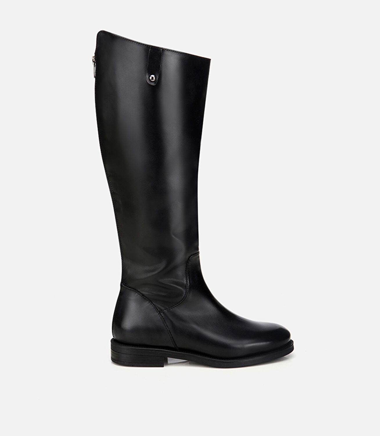 Kadın Deri Siyah Arkası Fermuar Detaylı Binici Düz Çizme