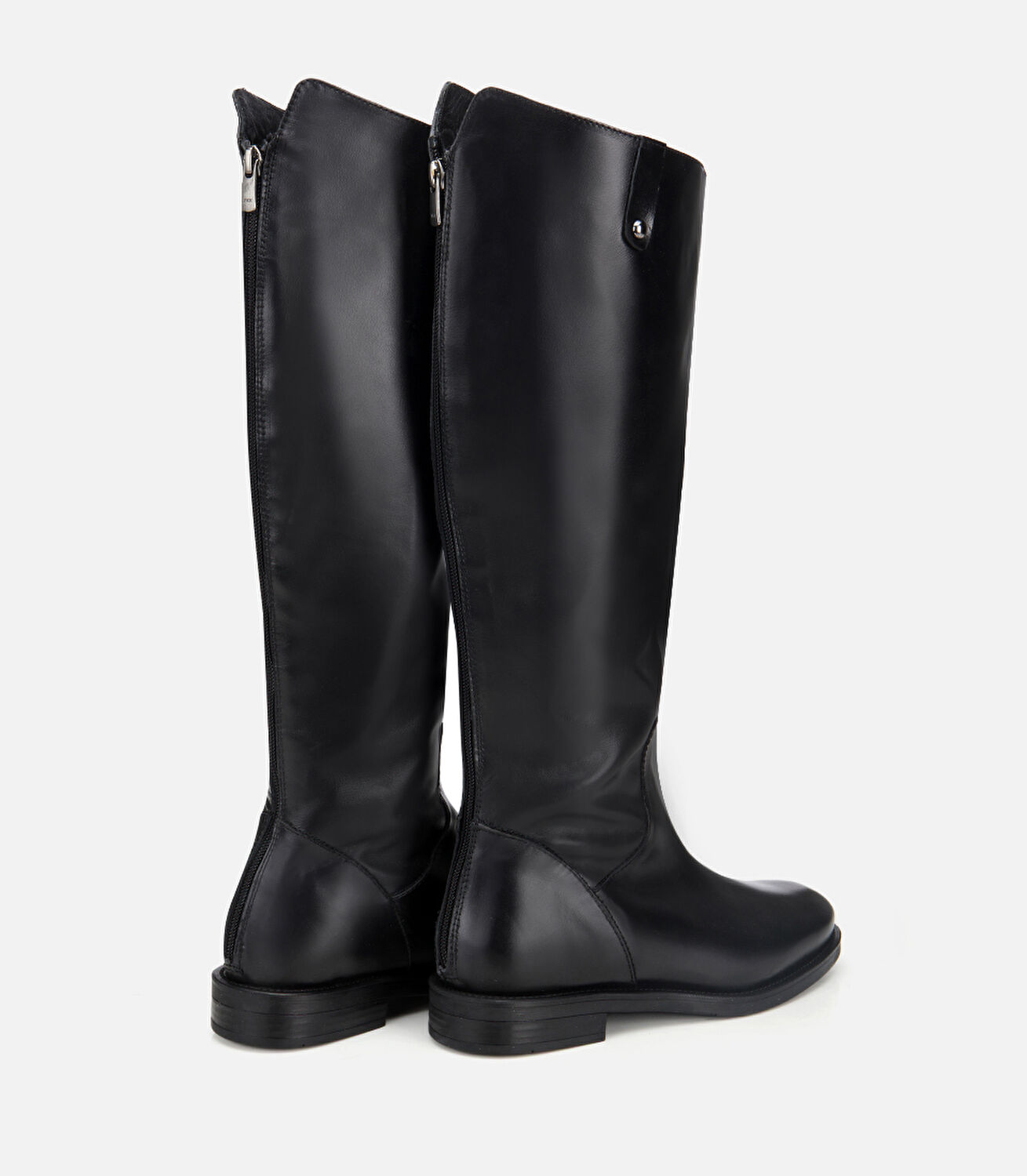 Kadın Deri Siyah Arkası Fermuar Detaylı Binici Düz Çizme