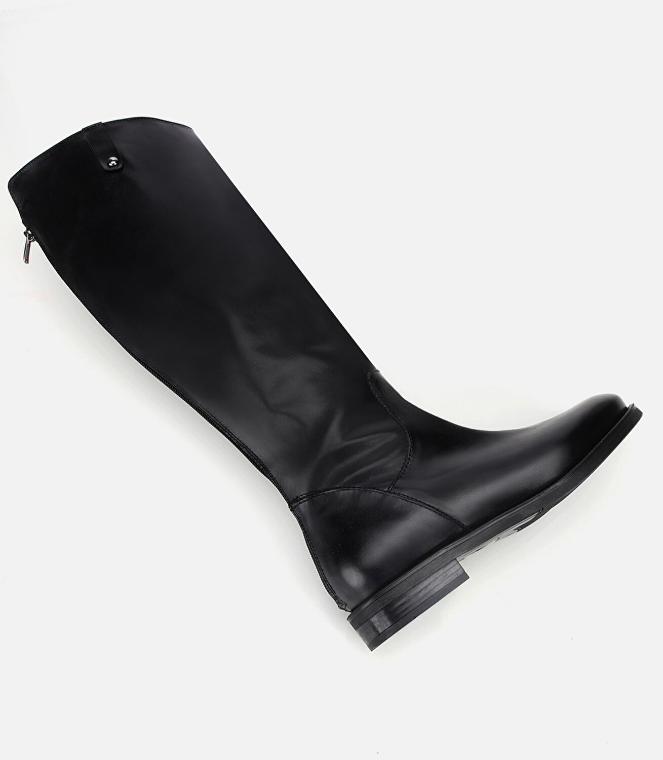 Kadın Deri Siyah Arkası Fermuar Detaylı Binici Düz Çizme