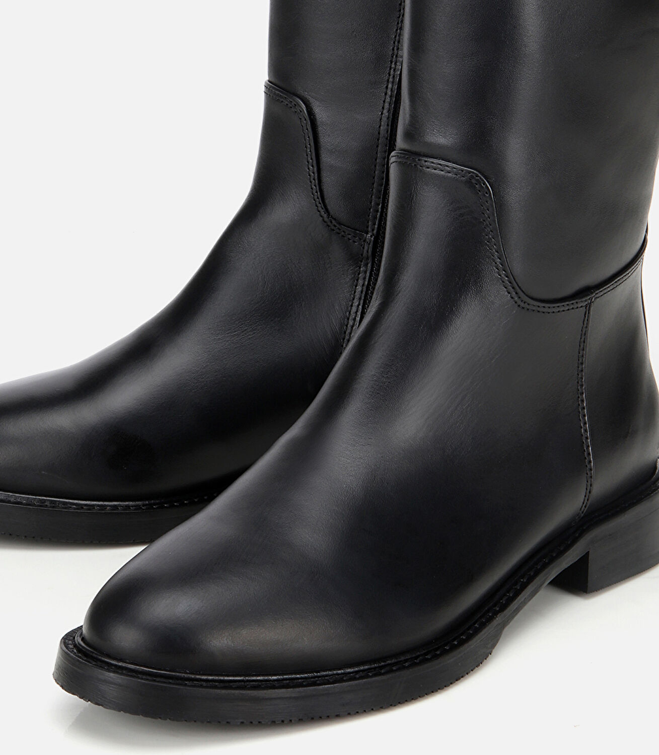 Kadın Deri Siyah Tokalı Binici Düz Çizme