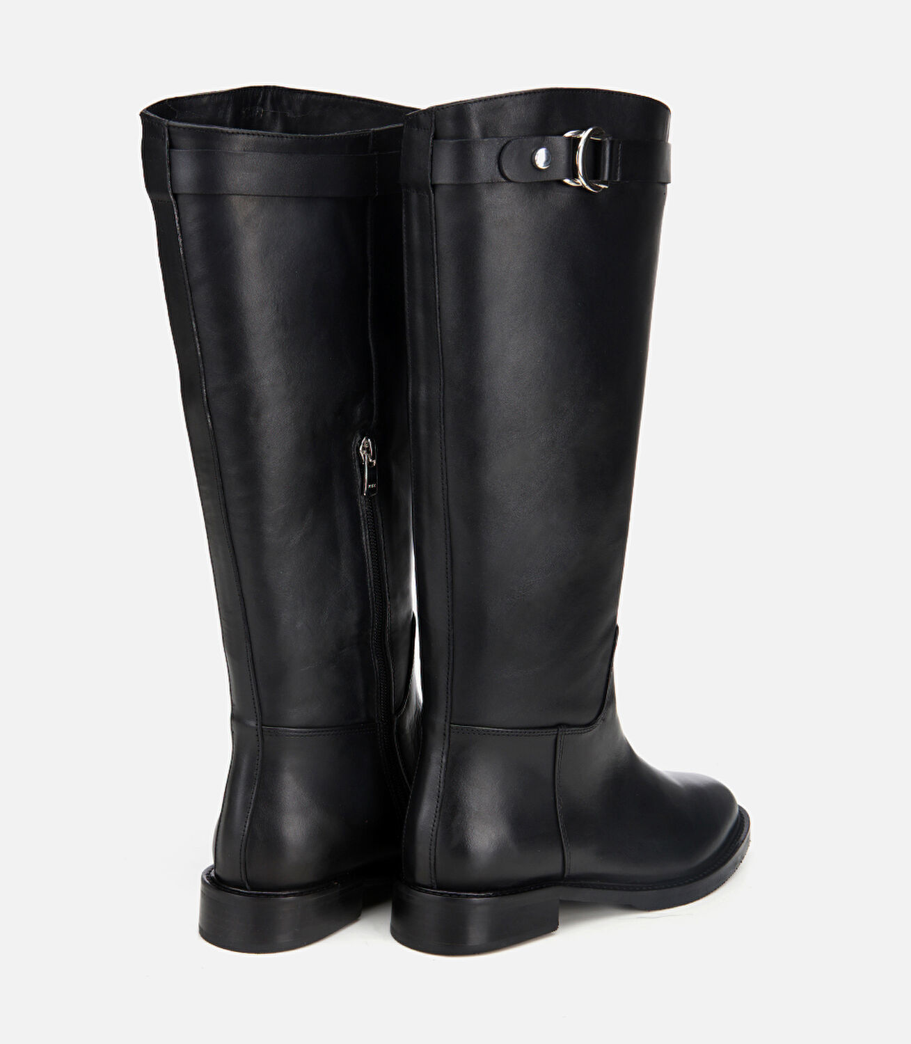 Kadın Deri Siyah Tokalı Binici Düz Çizme