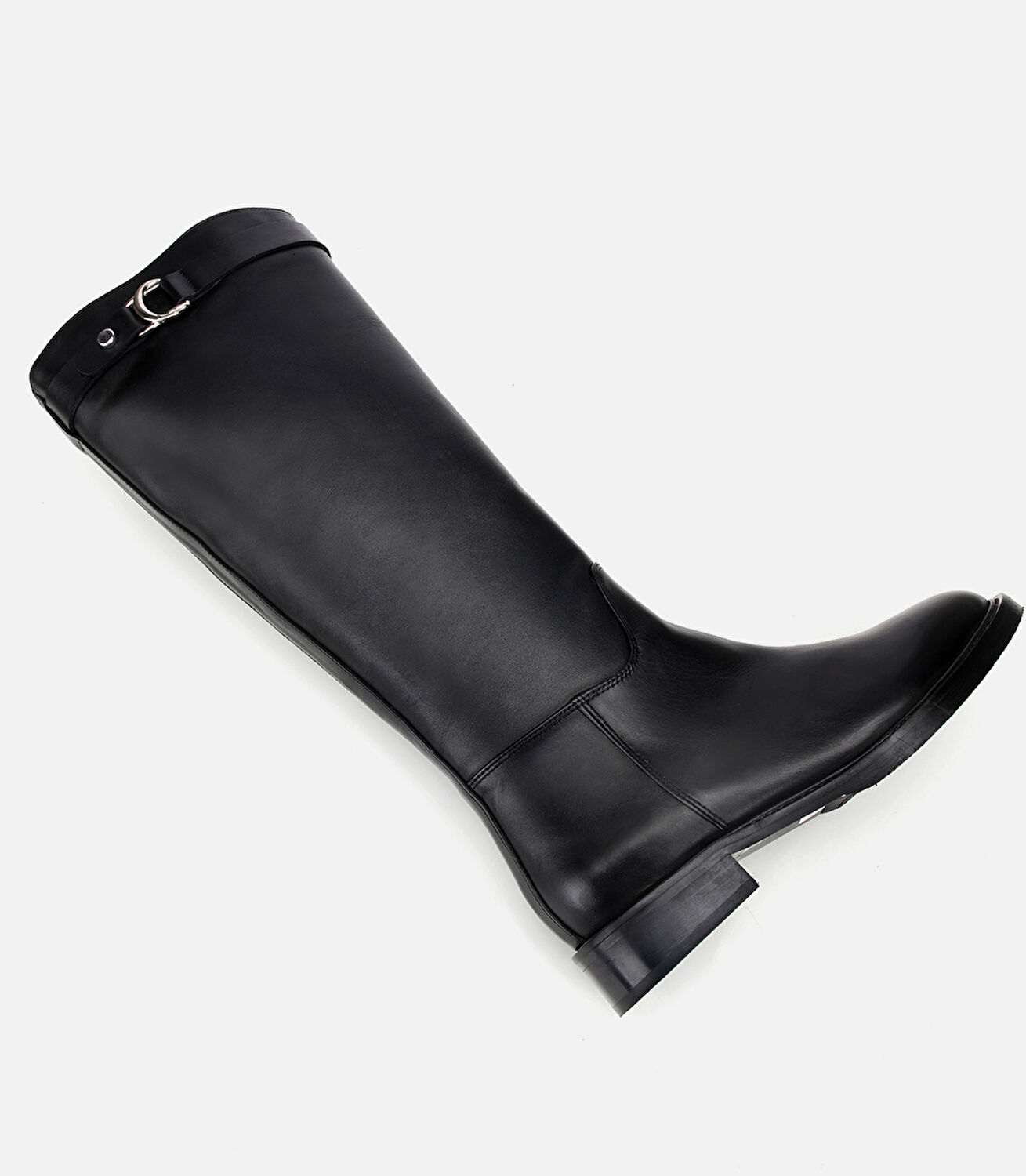 Kadın Deri Siyah Tokalı Binici Düz Çizme