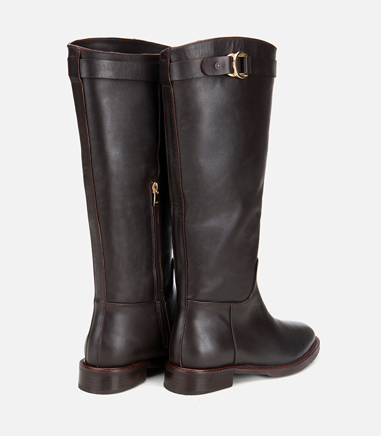 Kadın Deri Kahverengi Tokalı Binici Düz Çizme