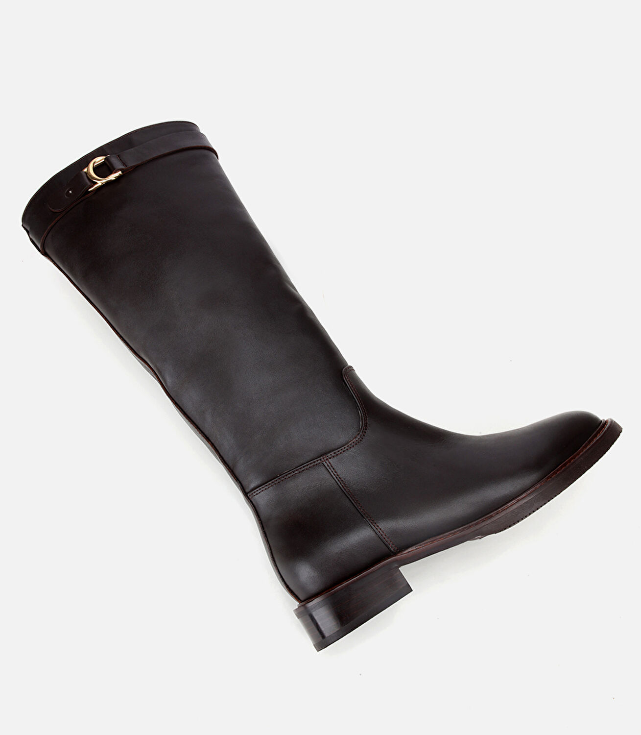 Kadın Deri Kahverengi Tokalı Binici Düz Çizme