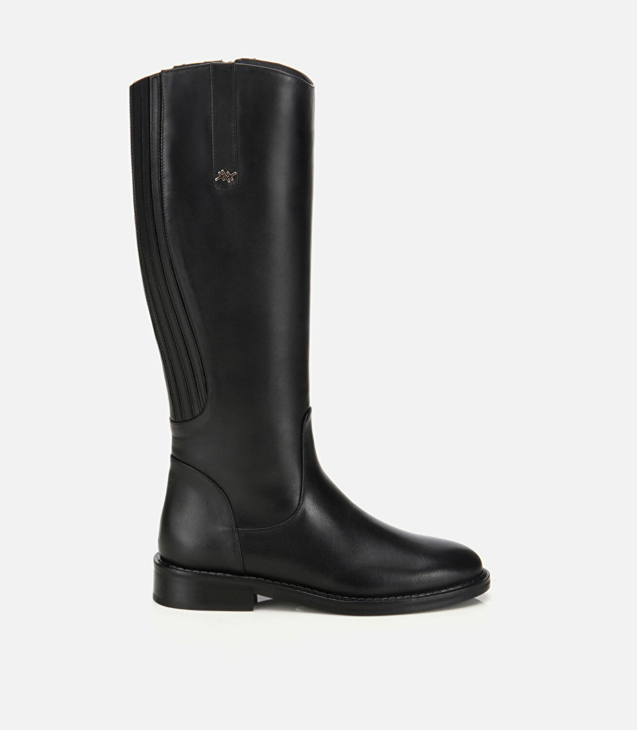 Kadın Deri Siyah Lastik Detaylı Binici Düz Çizme
