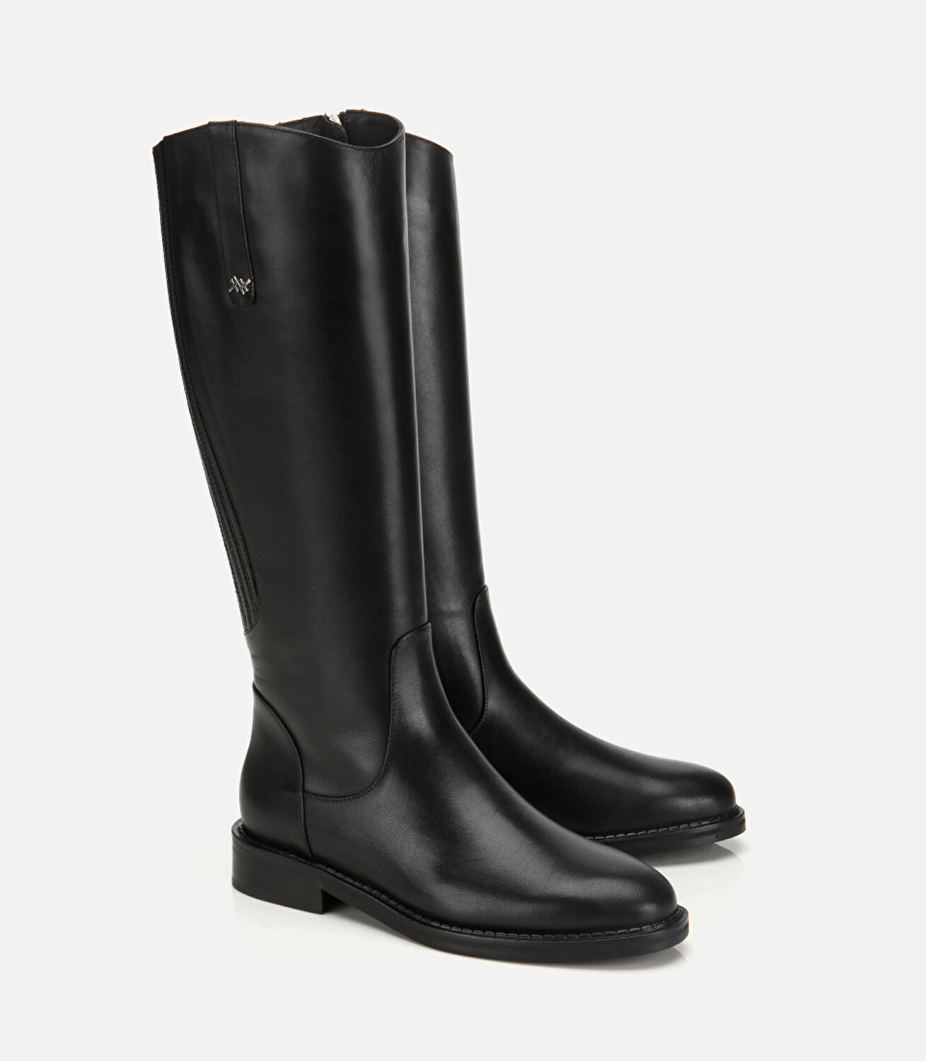 Kadın Deri Siyah Lastik Detaylı Binici Düz Çizme