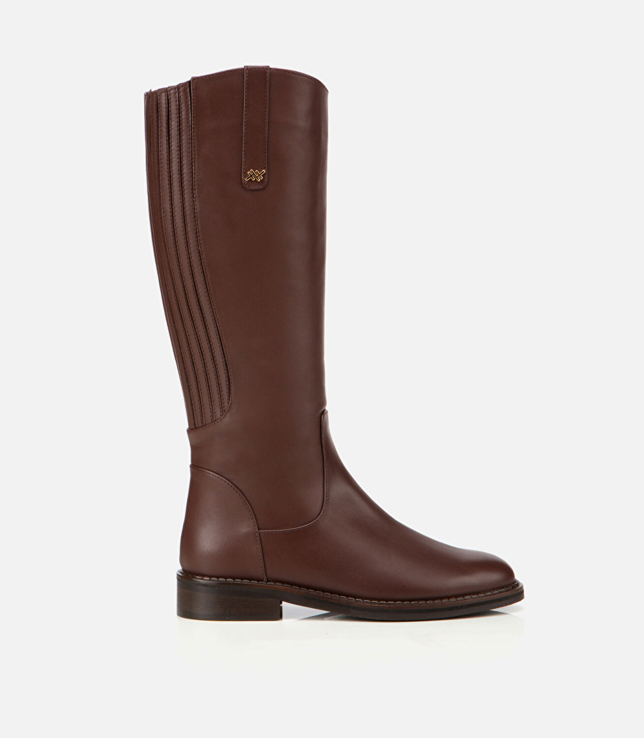 Kadın Deri Kahverengi Lastik Detaylı Binici Düz Çizme