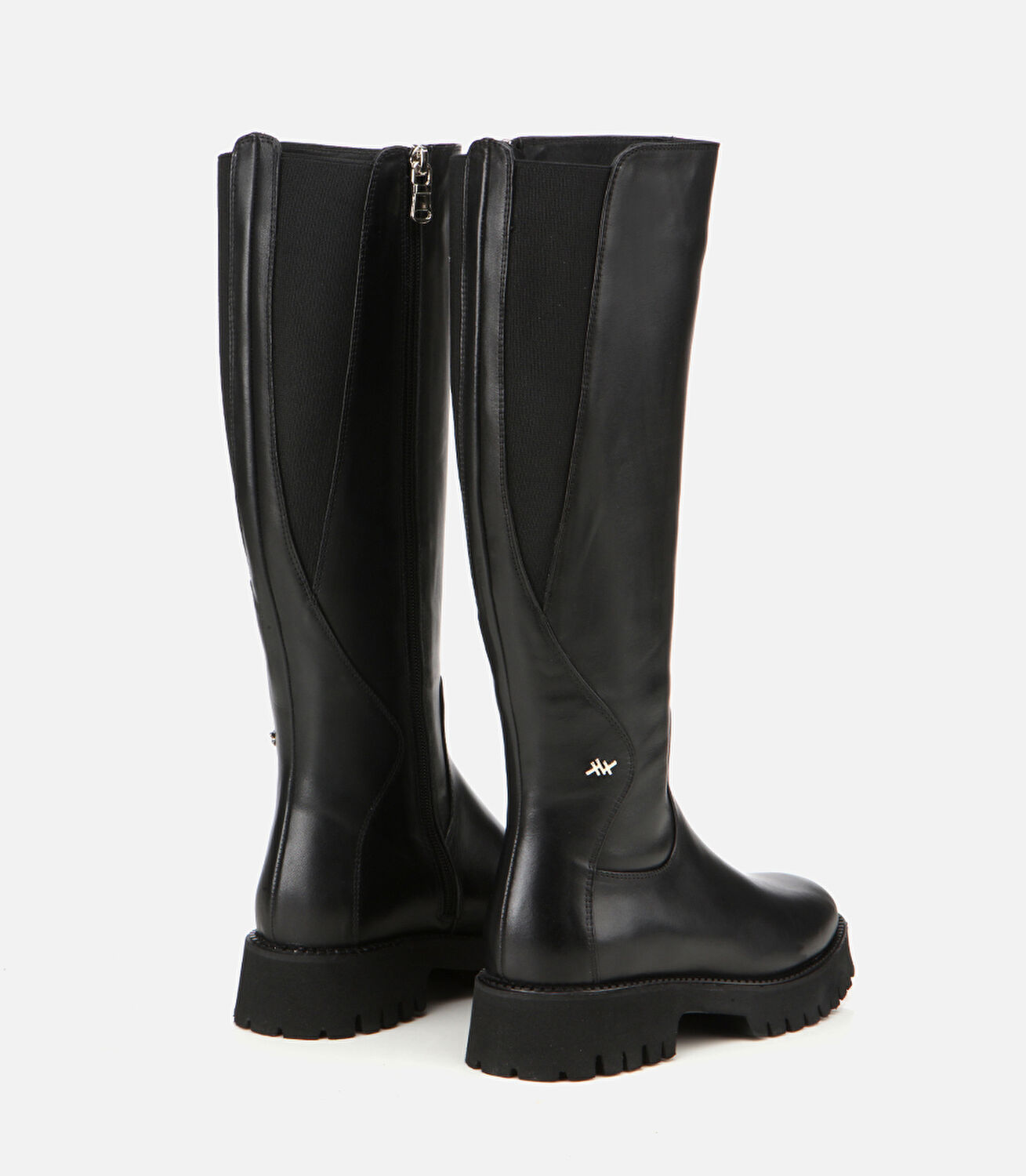 Kadın Deri Siyah Lastik Detaylı Binici Düz Çizme