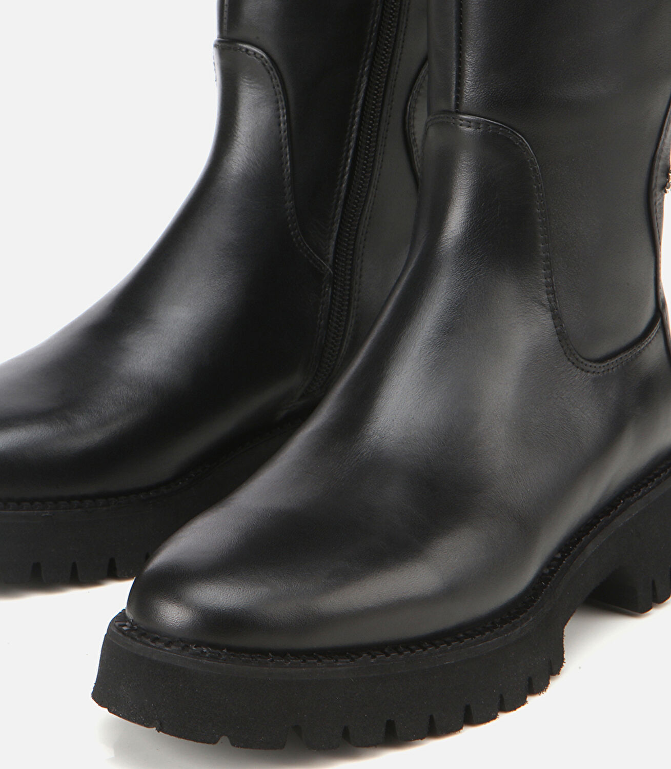 Kadın Deri Siyah Lastik Detaylı Binici Düz Çizme