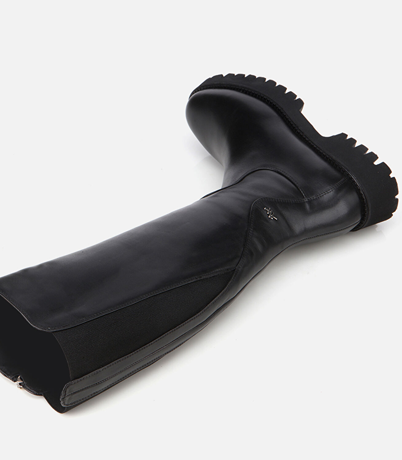 Kadın Deri Siyah Lastik Detaylı Binici Düz Çizme