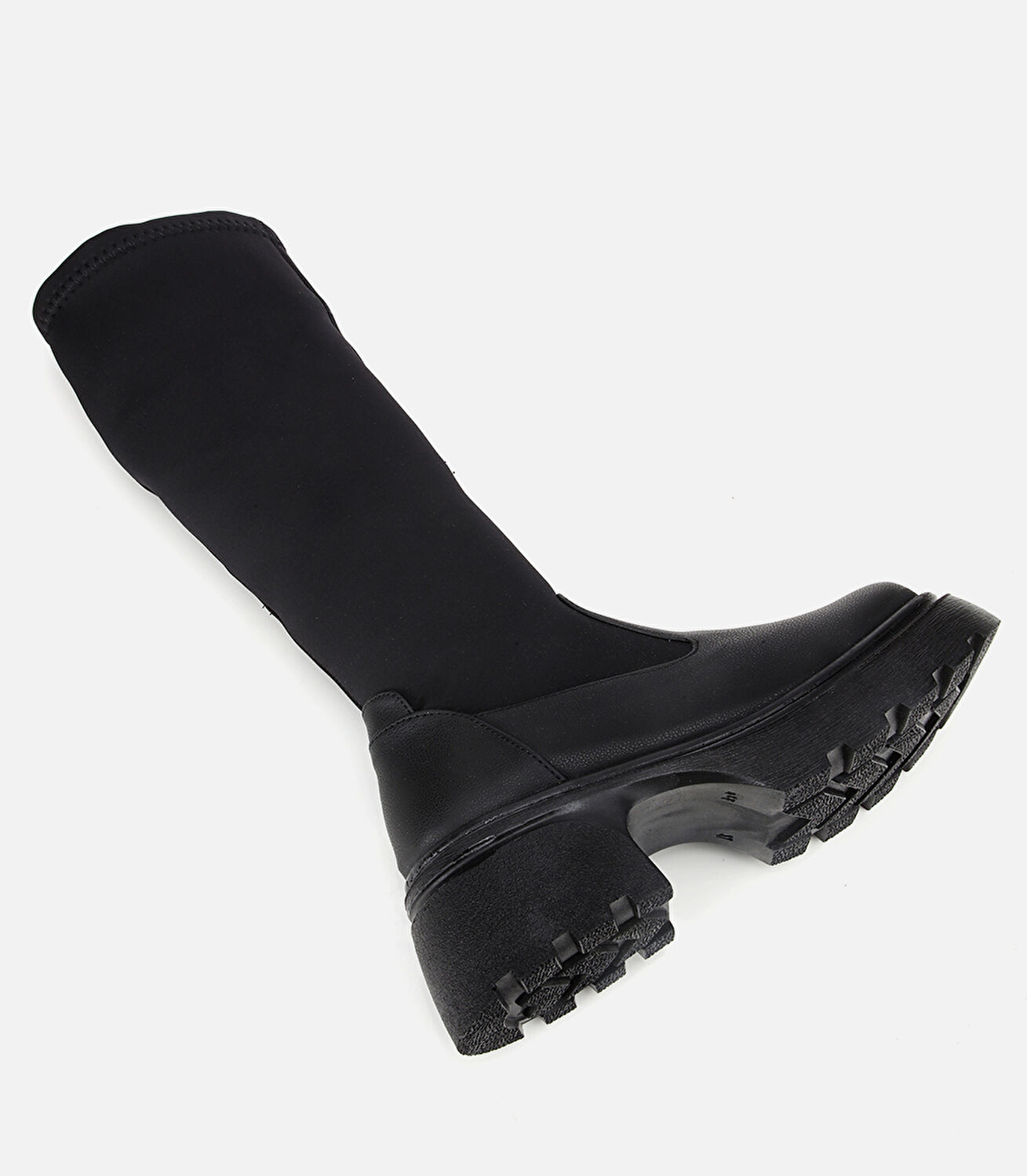 Kadın Siyah Streç Kalın Tabanlı Düz Çizme