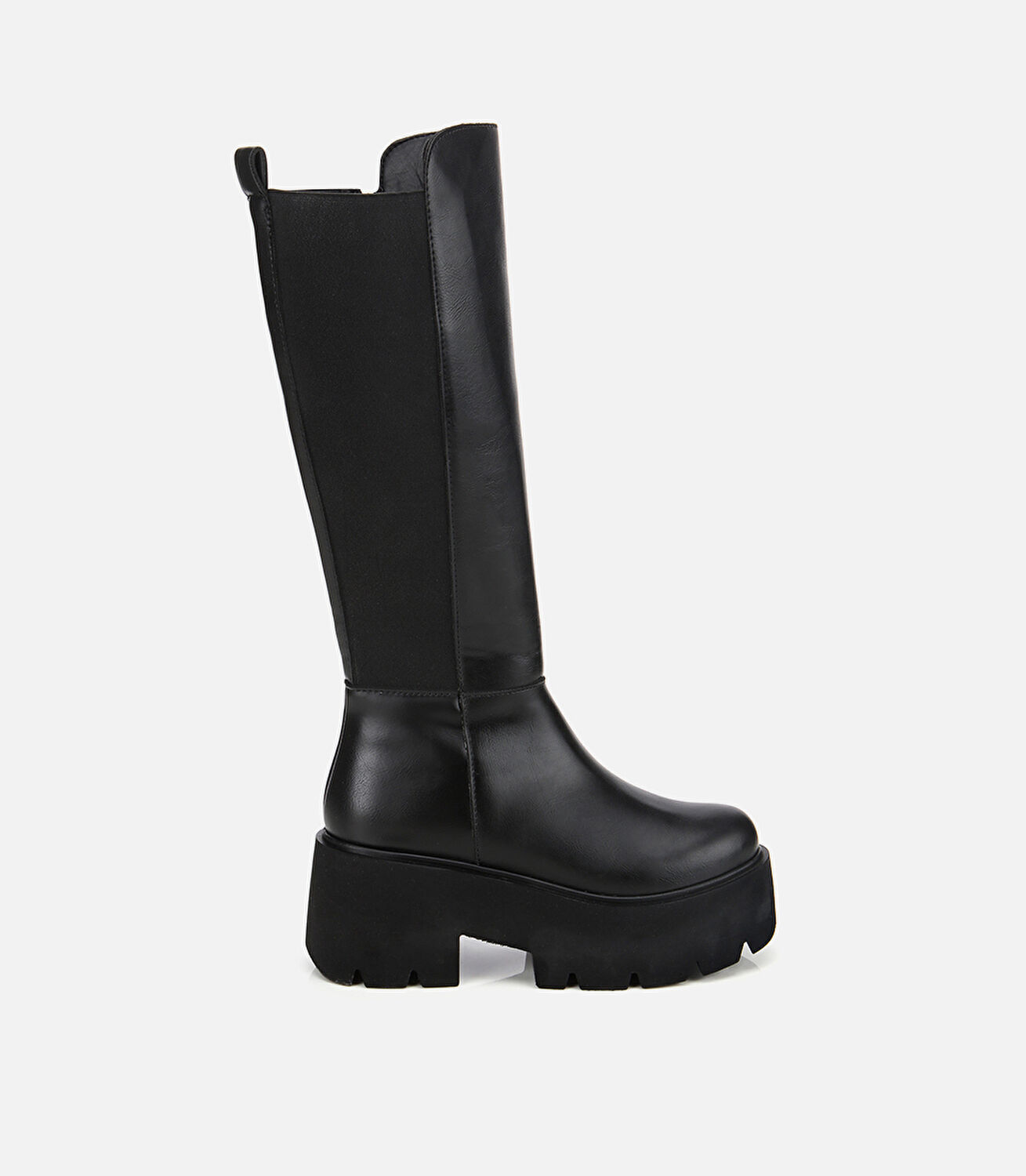 Kadın Siyah Streç Kalın Tabanlı Düz Çizme