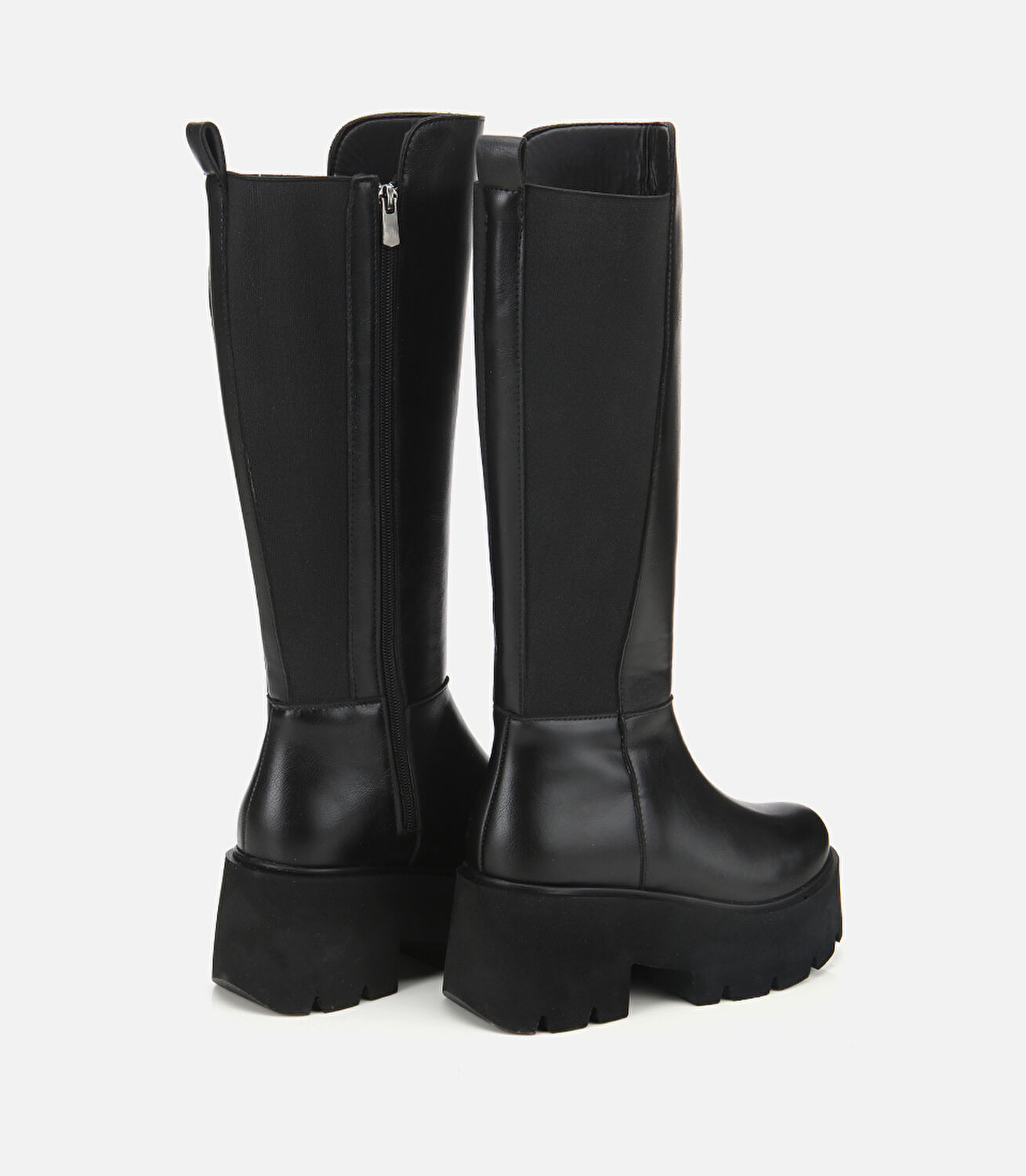 Kadın Siyah Streç Kalın Tabanlı Düz Çizme