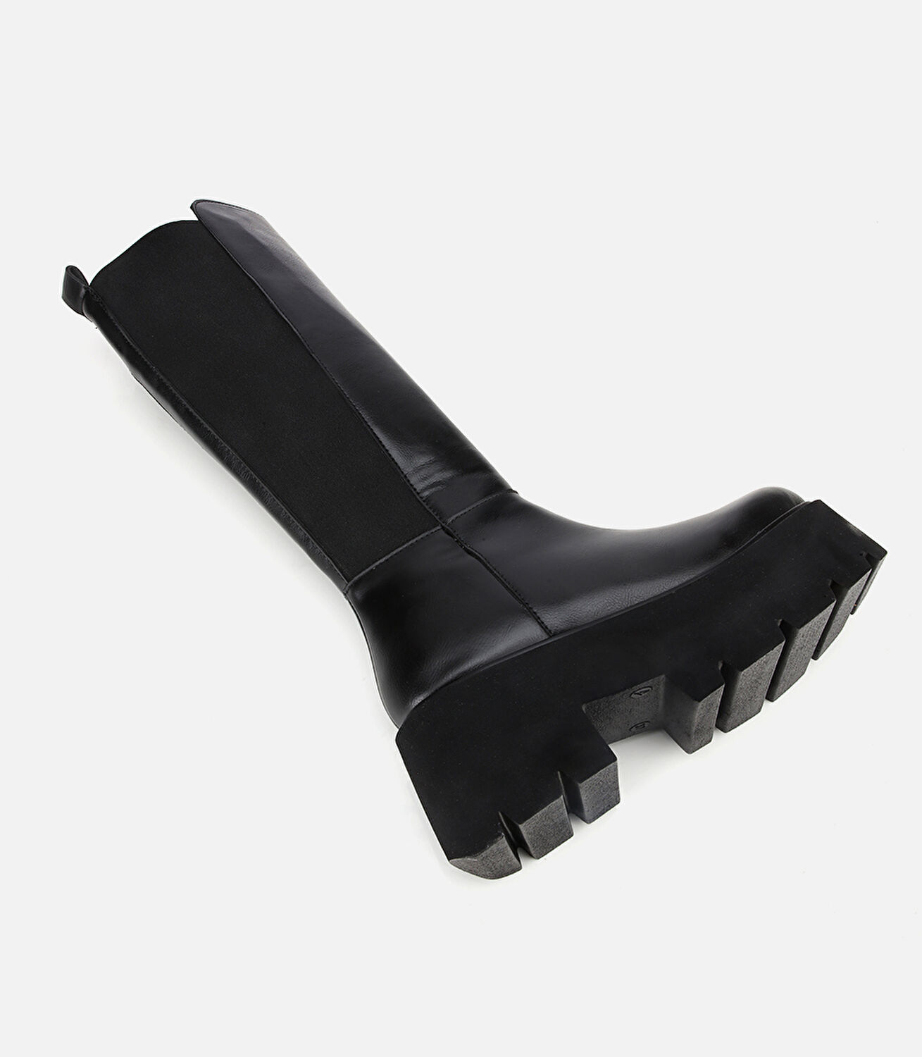 Kadın Siyah Streç Kalın Tabanlı Düz Çizme