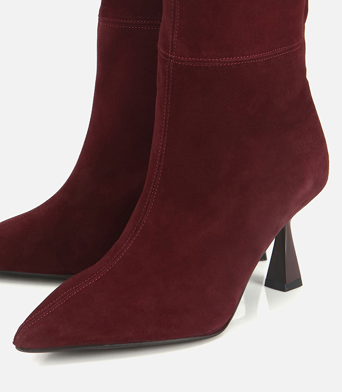 Kadın Süet Deri Bordo Dikiş Detaylı Topuklu Çizme