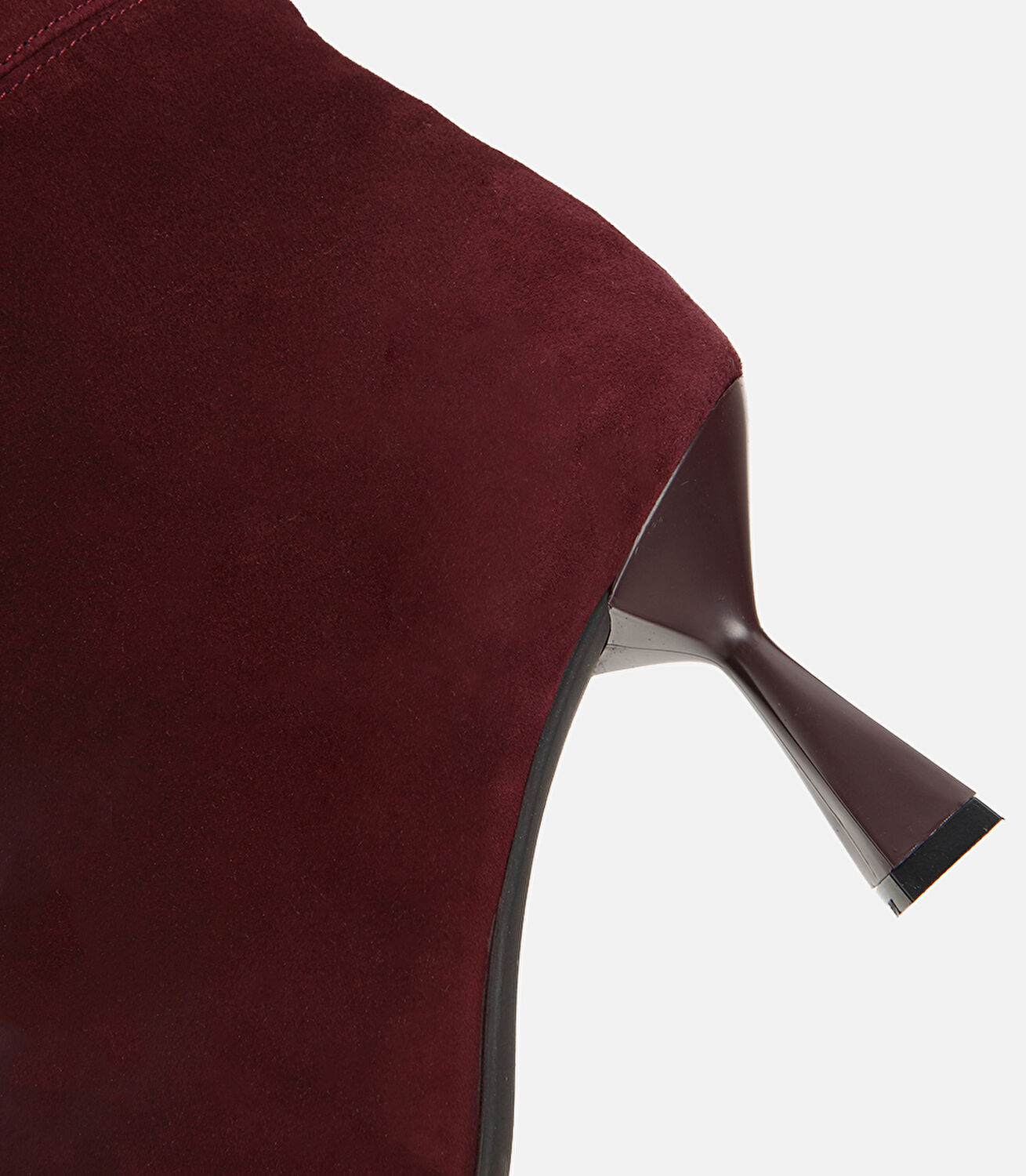 Kadın Süet Deri Bordo Dikiş Detaylı Topuklu Çizme