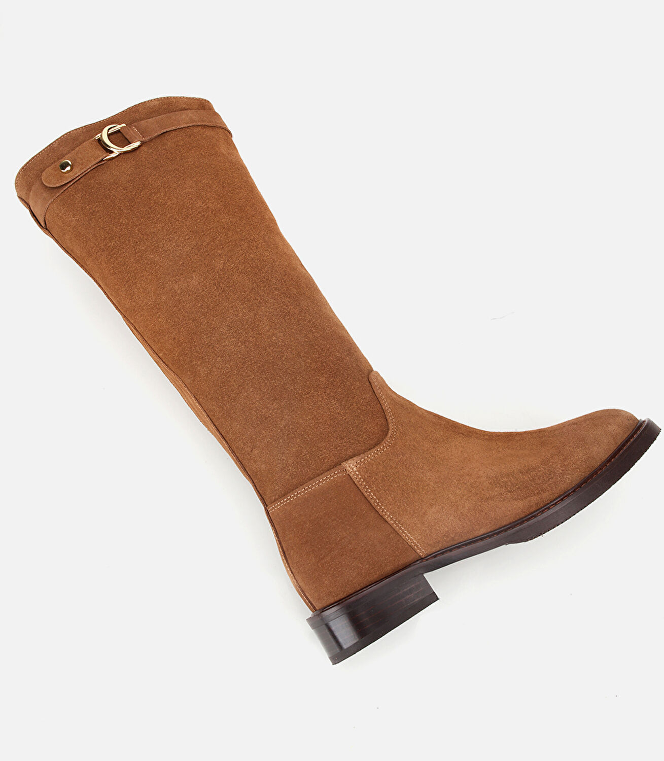 Kadın Süet Deri Taba Tokalı Binici Düz Çizme