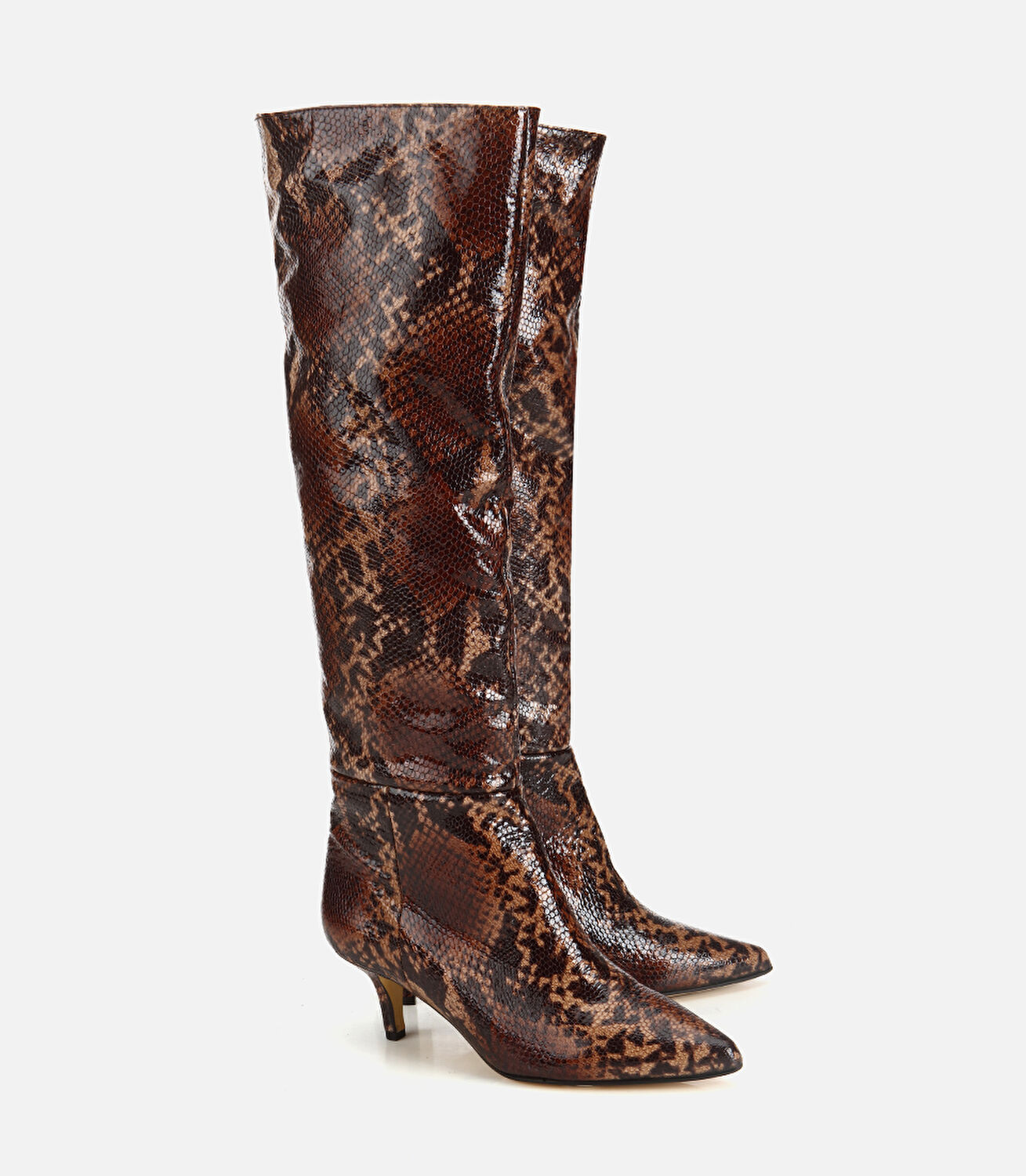 Kadın Deri Yılan Desenli Sivri Burunlu Topuklu Çizme