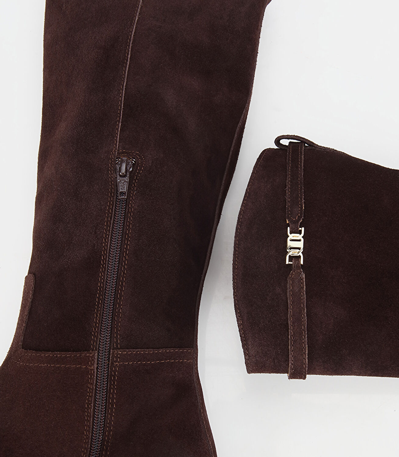 Kadın Süet Deri Kahverengi  Kemer Detaylı Düz Çizme