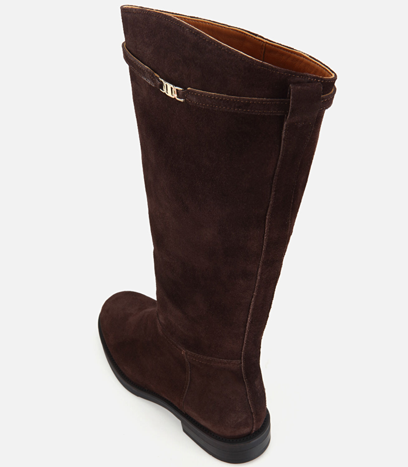 Kadın Süet Deri Kahverengi  Kemer Detaylı Düz Çizme