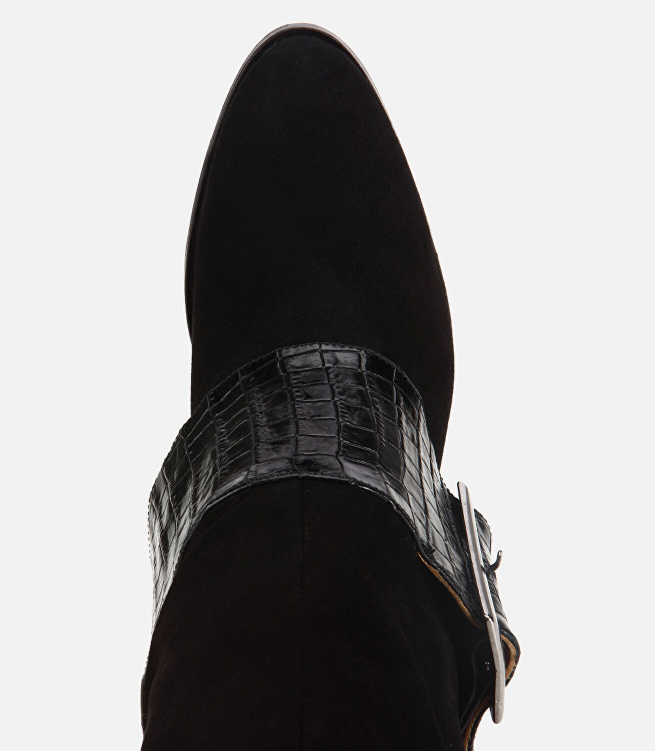 Kadın Süet Deri Siyah Kemer Detaylı Topuklu Çizme