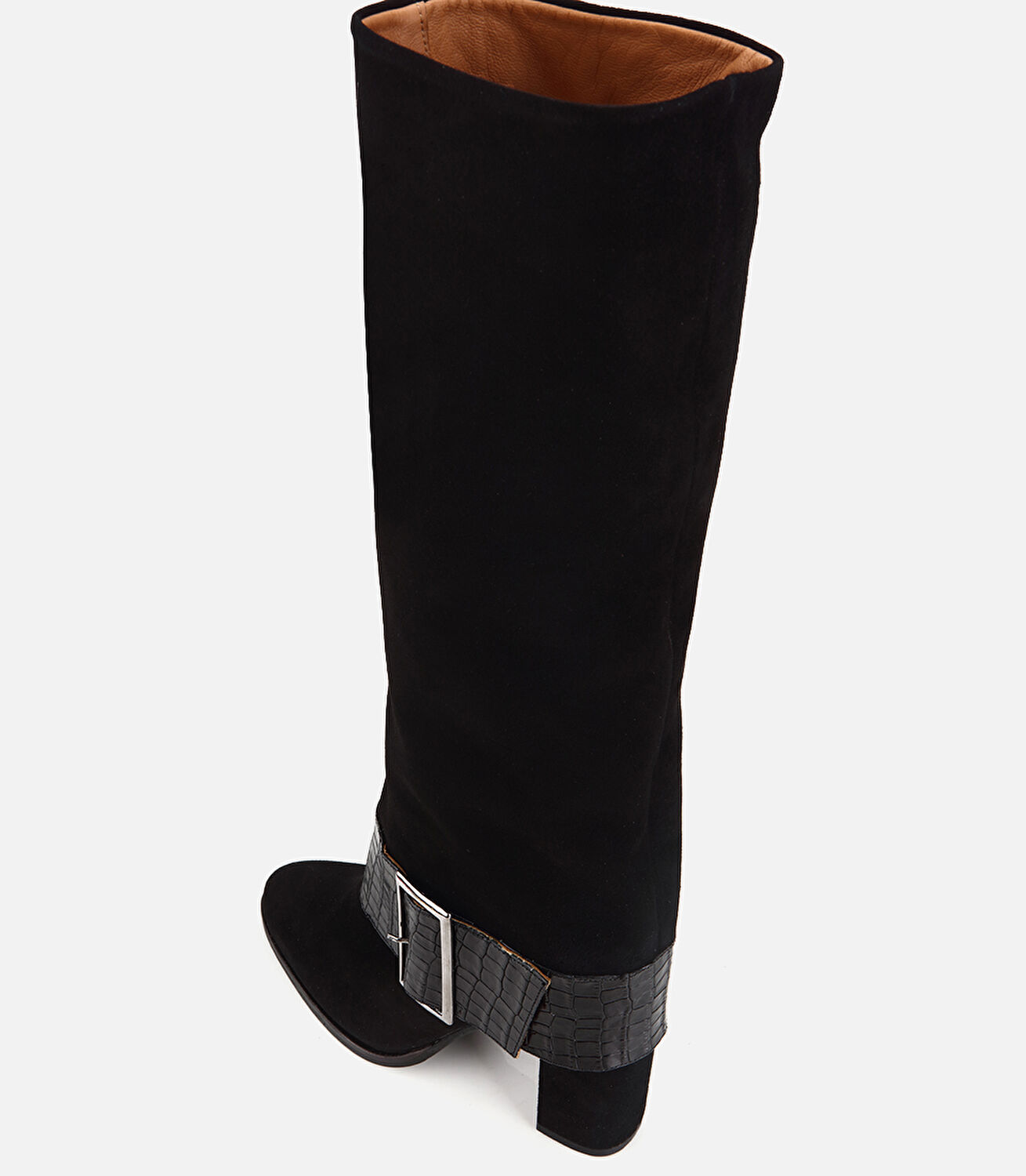 Kadın Süet Deri Siyah Kemer Detaylı Topuklu Çizme