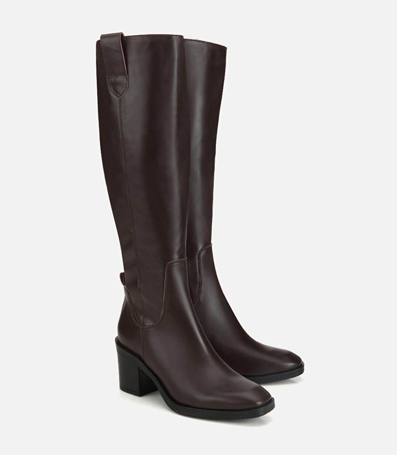 Kadın Deri Kahverengi Kalın Topuklu Çizme