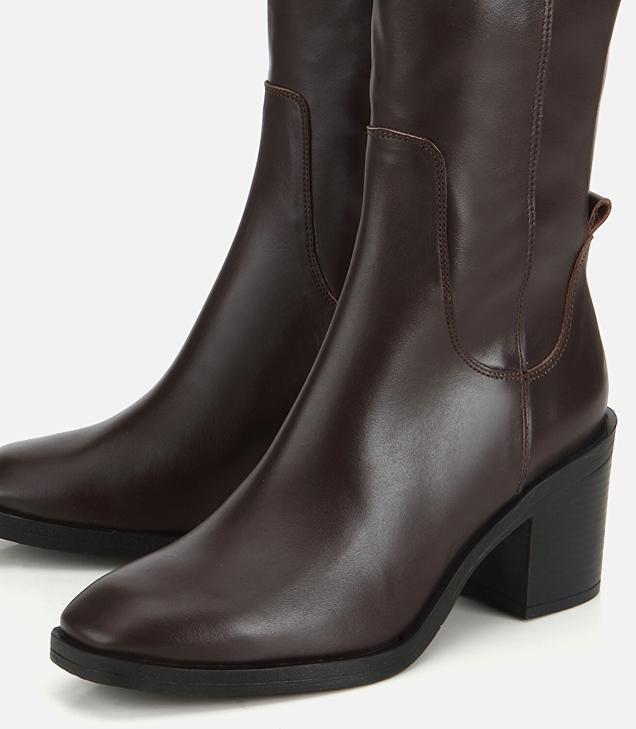 Kadın Deri Kahverengi Kalın Topuklu Çizme