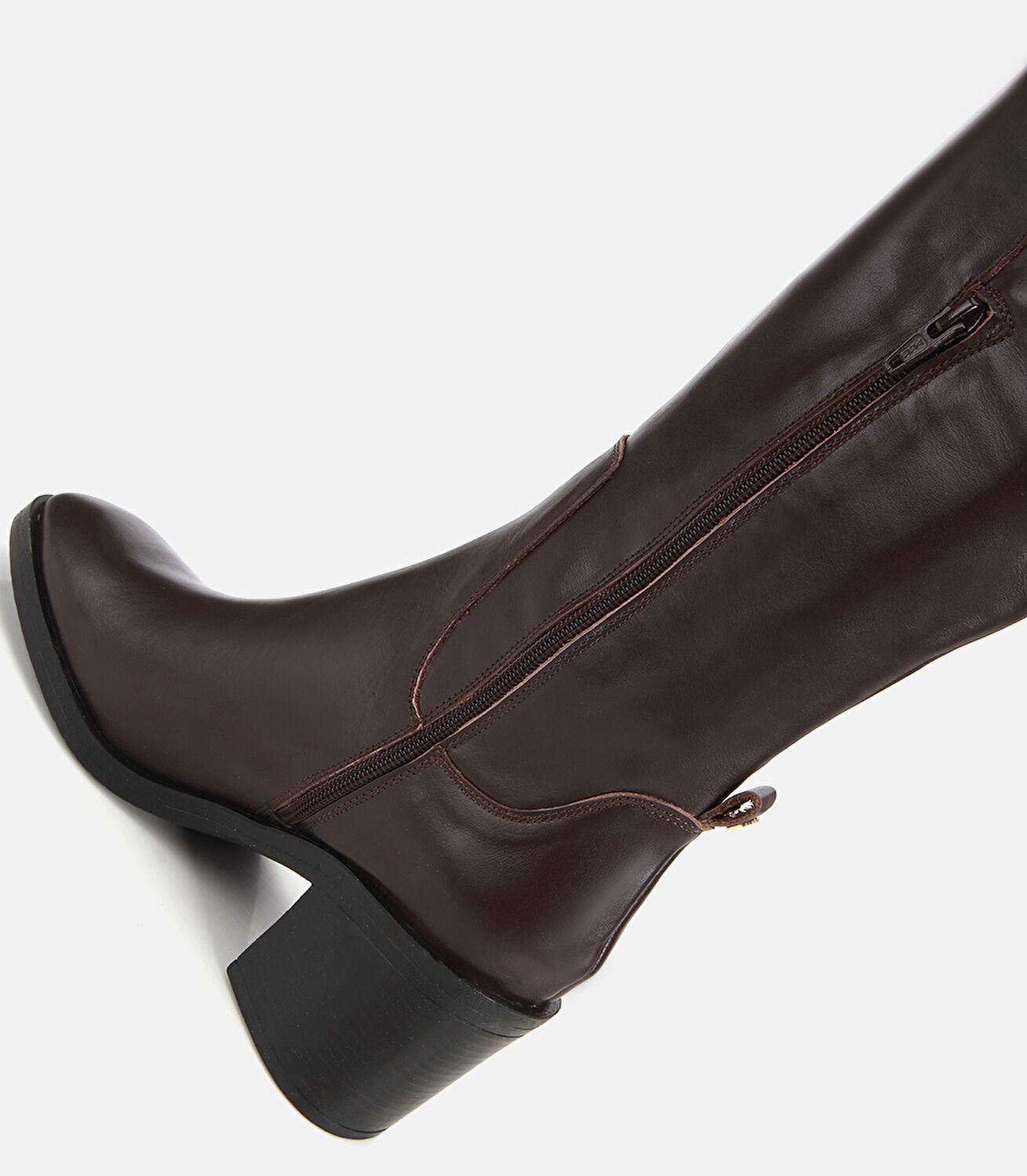 Kadın Deri Kahverengi Kalın Topuklu Çizme