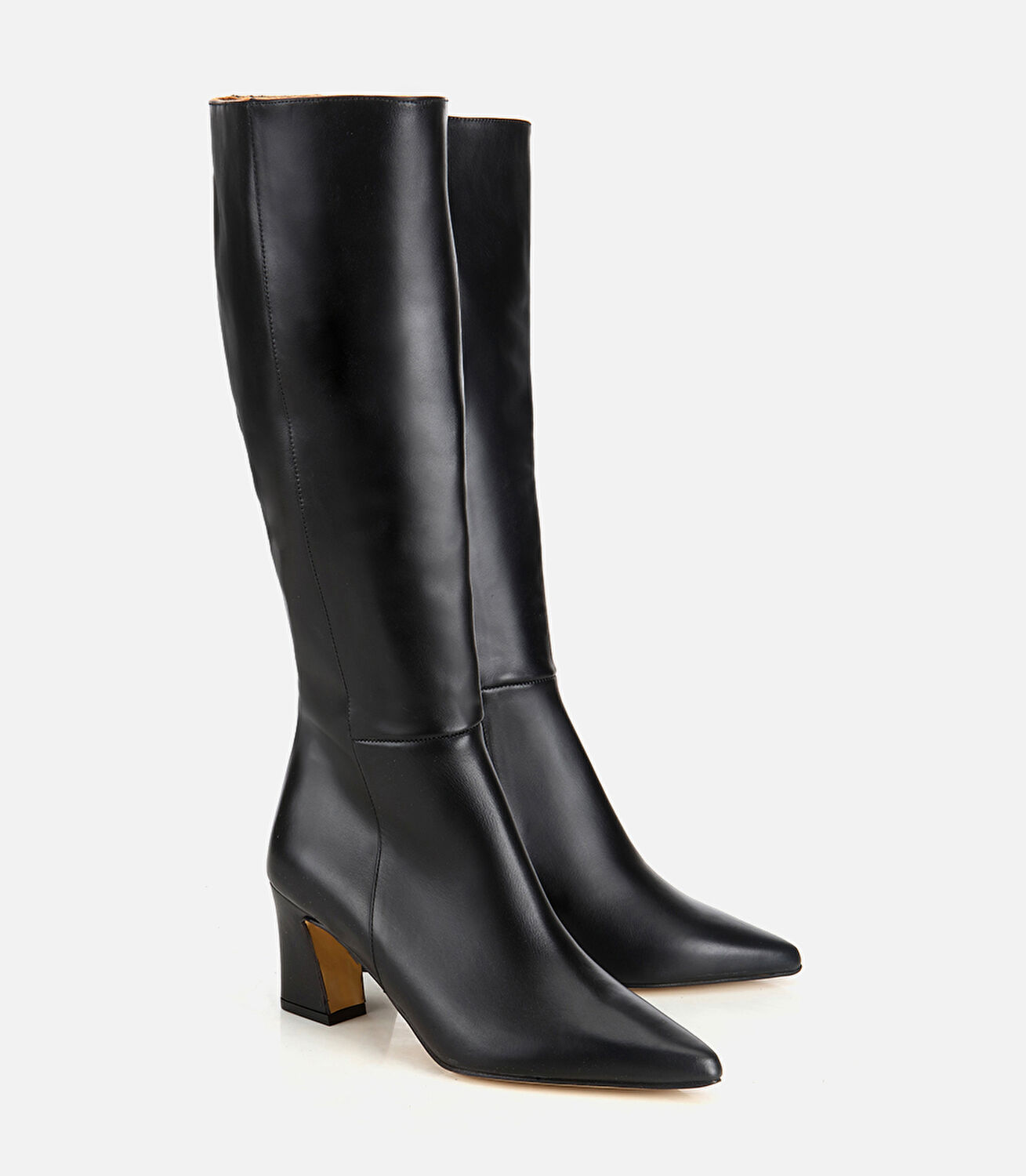 Kadın Deri Siyah Sivri Burunlu Topuklu Çizme
