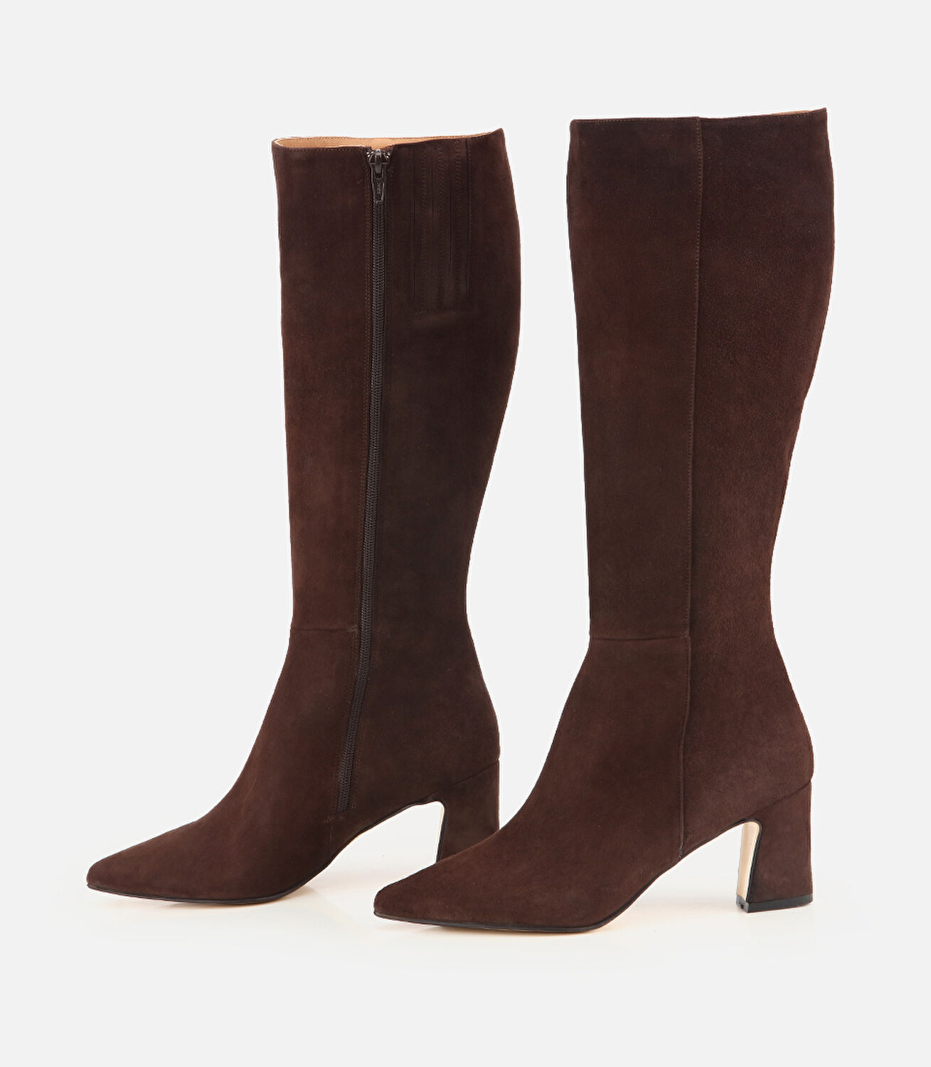 Kadın Süet Deri Kahverengi Sivri Burunlu Topuklu Çizme