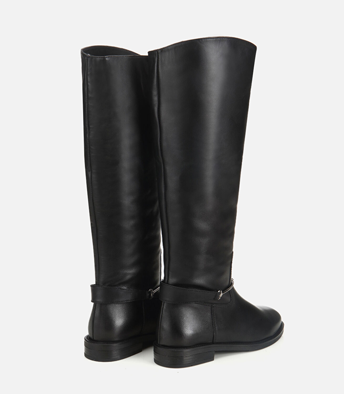 Kadın Deri Siyah Metal Tokalı Düz Çizme