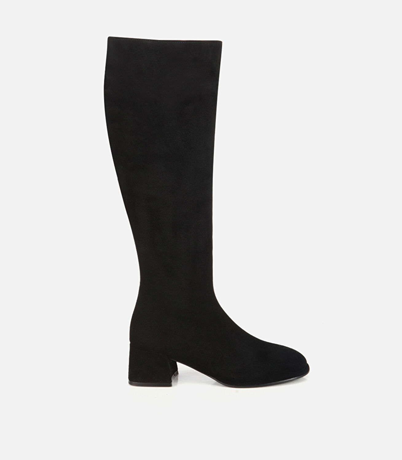 Kadın Süet Deri Siyah Lastik Detaylı Düz Çizme