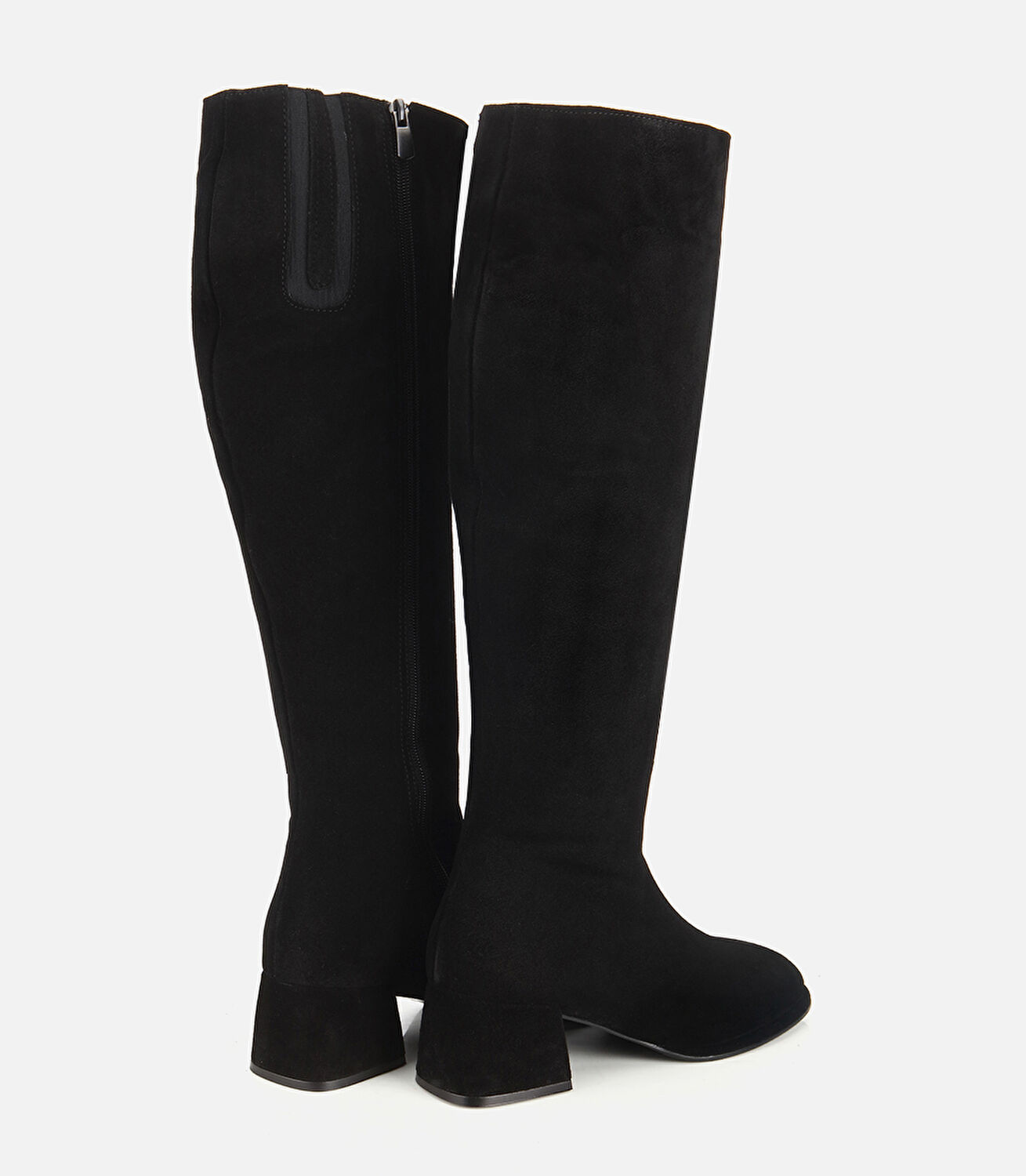 Kadın Süet Deri Siyah Lastik Detaylı Düz Çizme