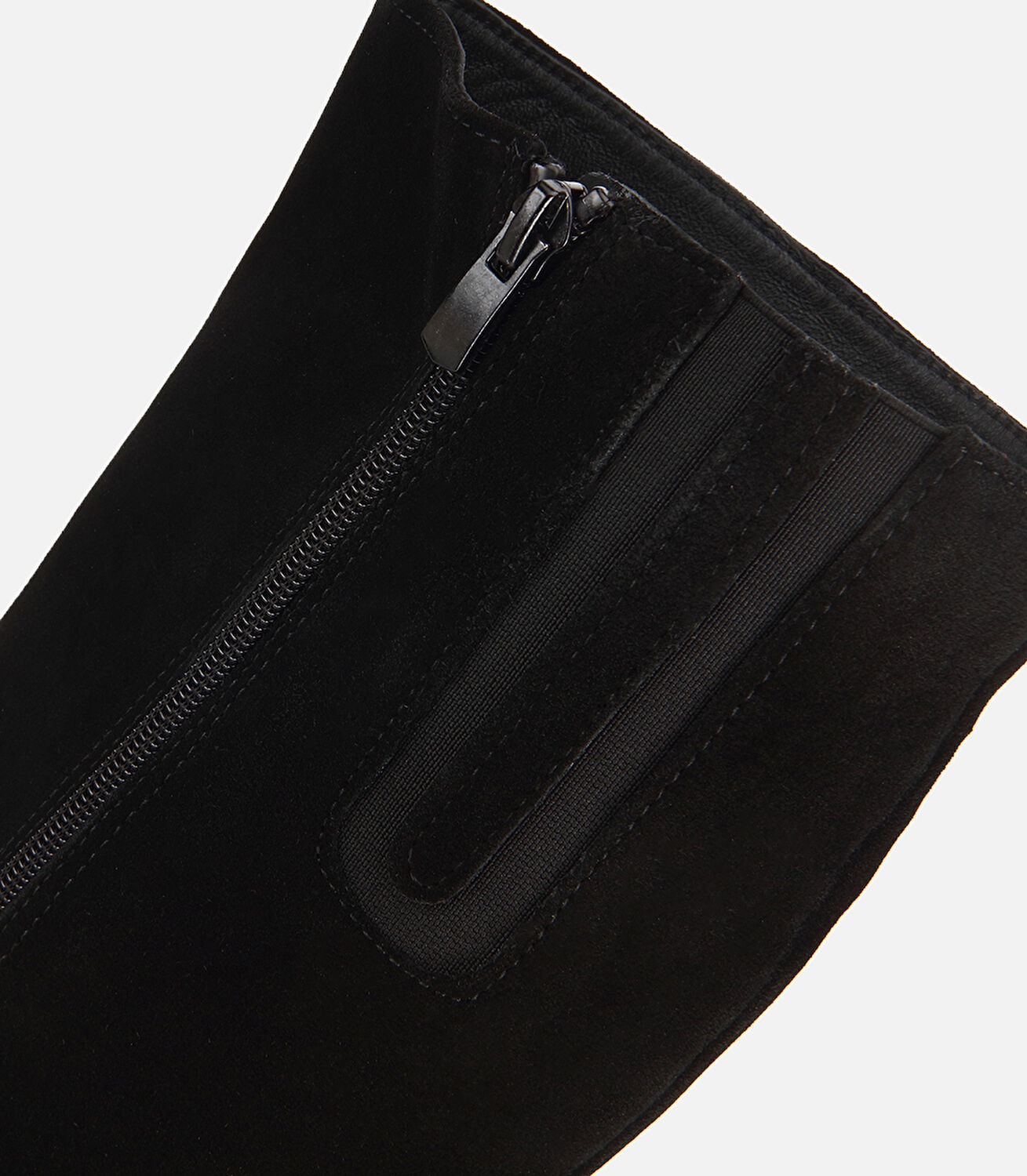 Kadın Süet Deri Siyah Lastik Detaylı Düz Çizme