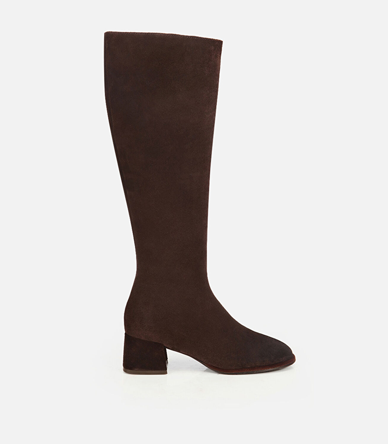 Kadın Süet Deri Kahverengi Lastik Detaylı Düz Çizme