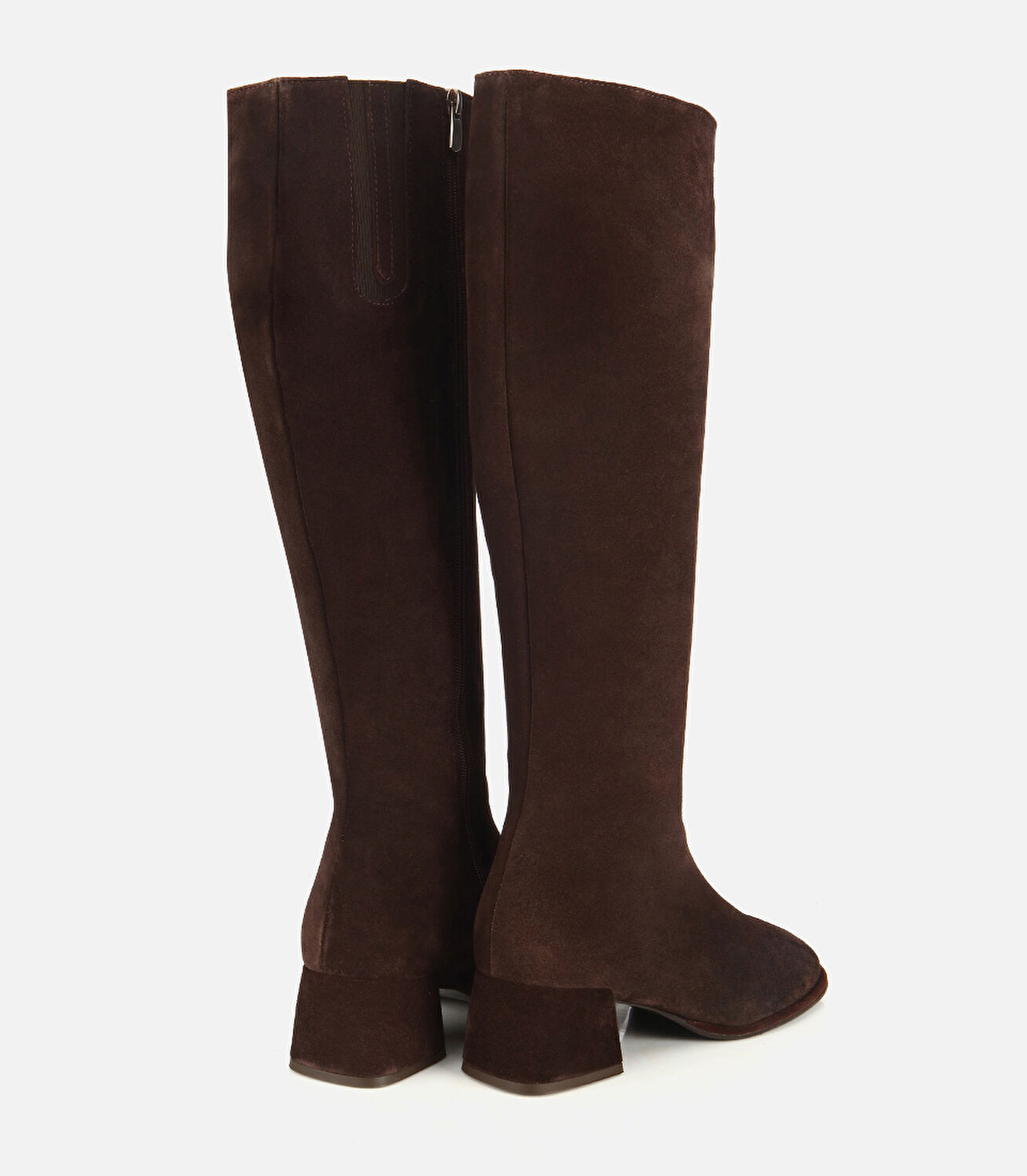 Kadın Süet Deri Kahverengi Lastik Detaylı Düz Çizme