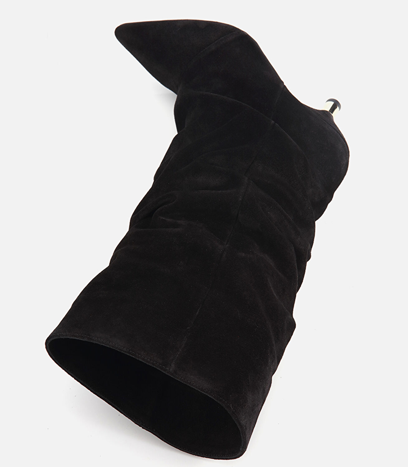 Kadın Süet Deri Siyah Gold Topuk Detaylı Topuklu Çizme