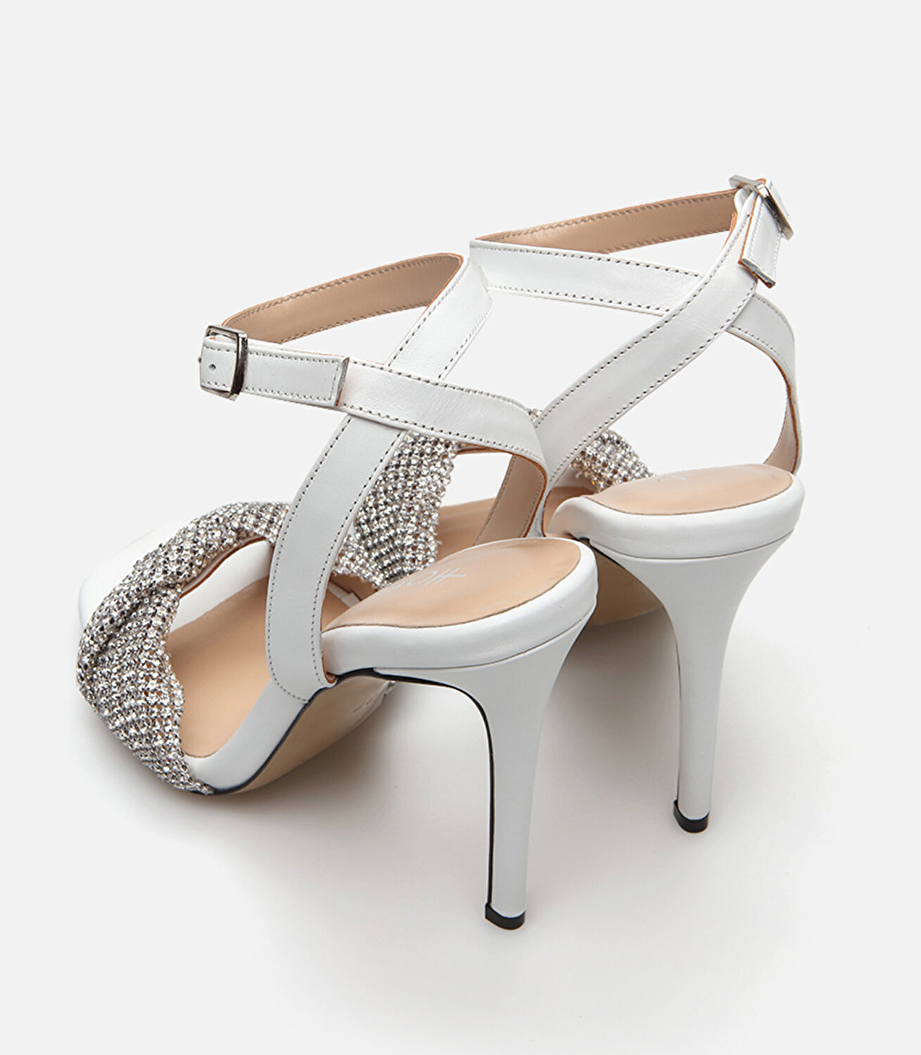 Kadın Deri Ekru Abiye Topuklu Sandalet