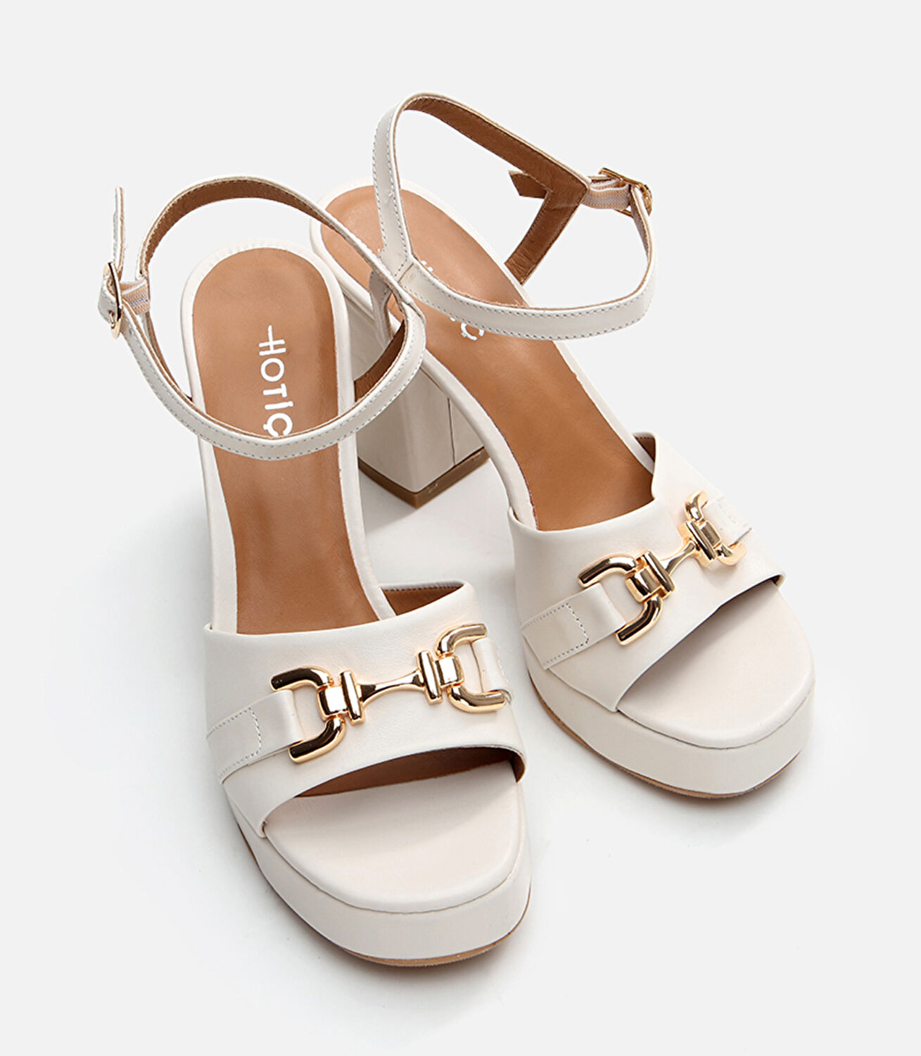 Kadın Deri Ekru Topuklu Sandalet