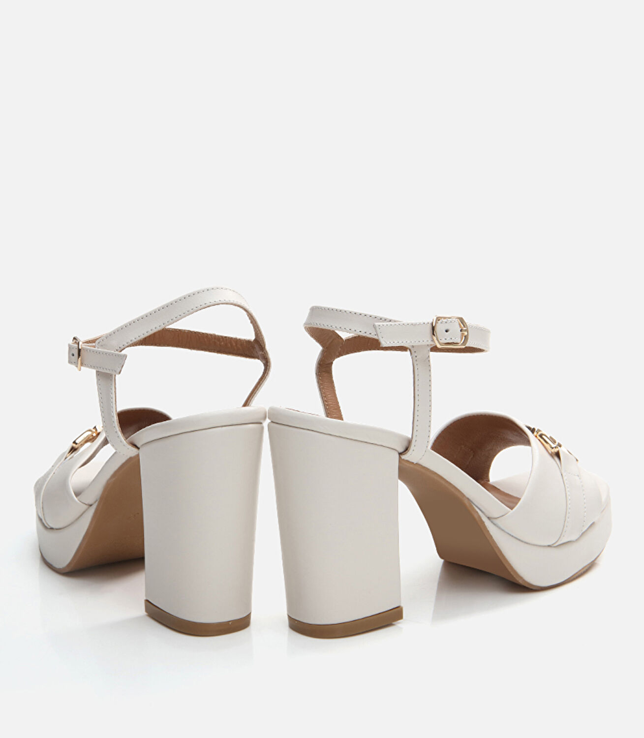 Kadın Deri Ekru Topuklu Sandalet
