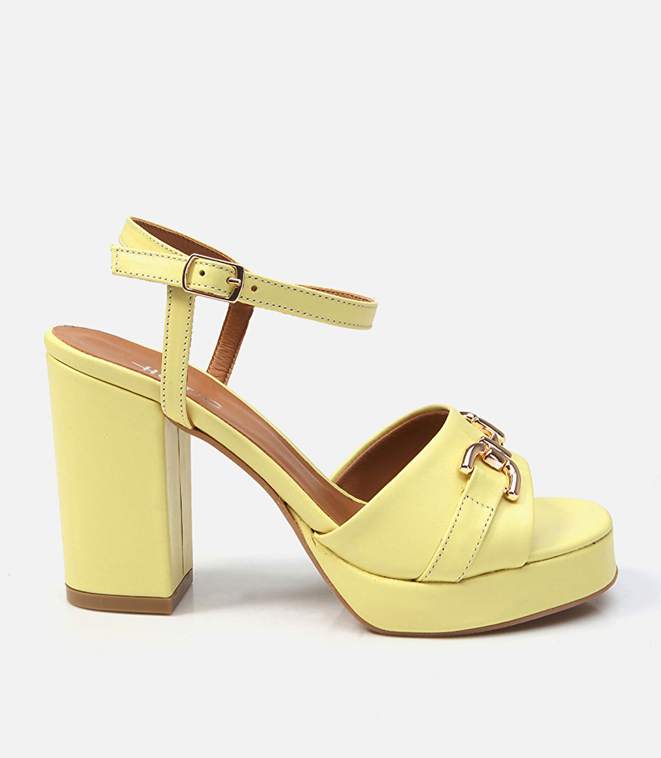 Kadın Deri Sarı Topuklu Sandalet