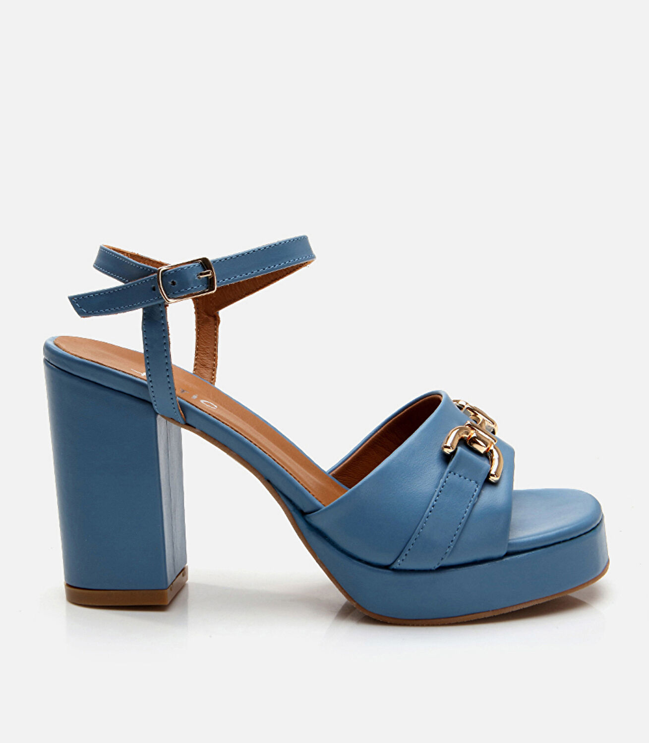 Kadın Deri Mavi Topuklu Sandalet
