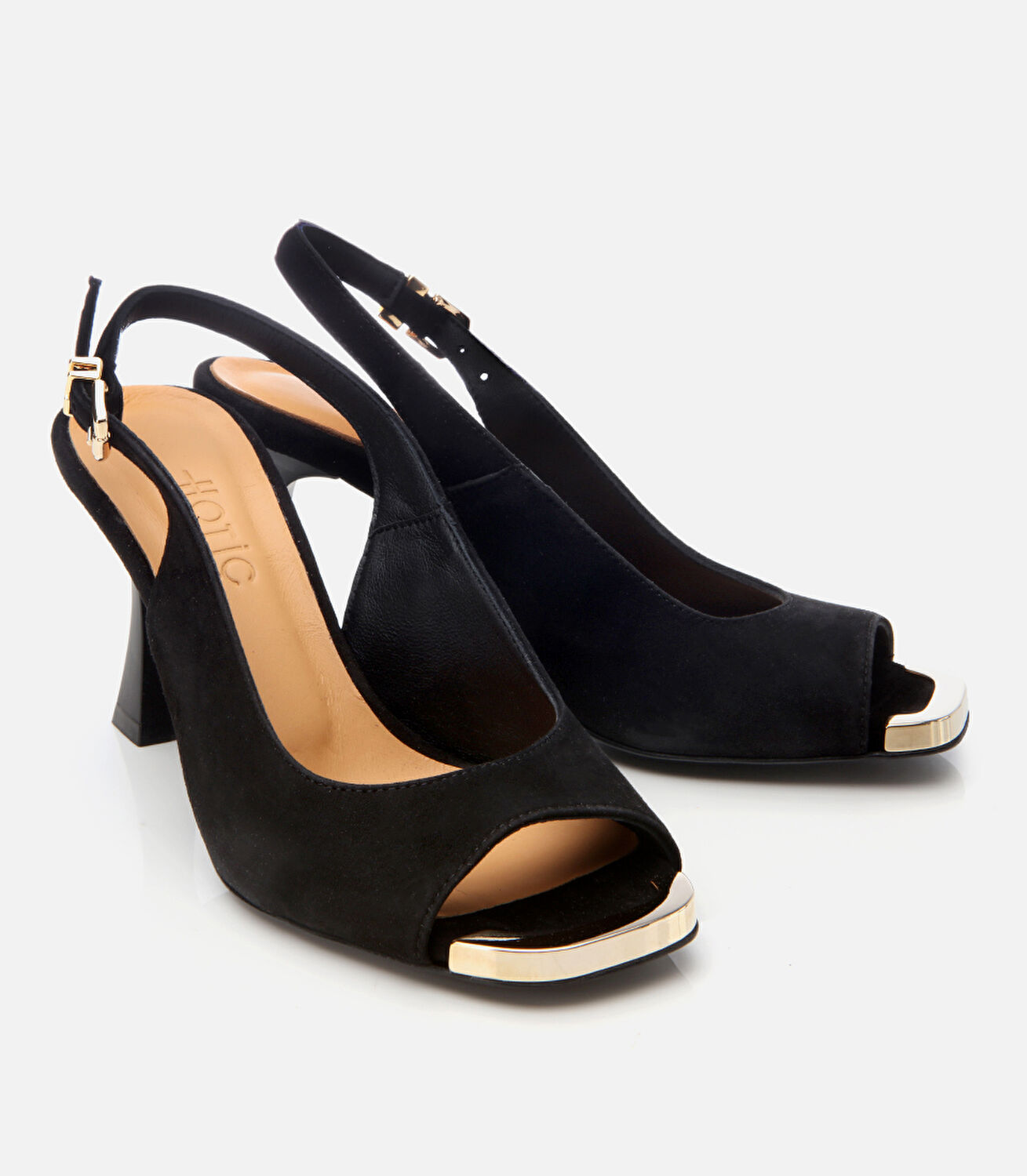 Kadın Süet Deri Siyah Topuklu Sandalet